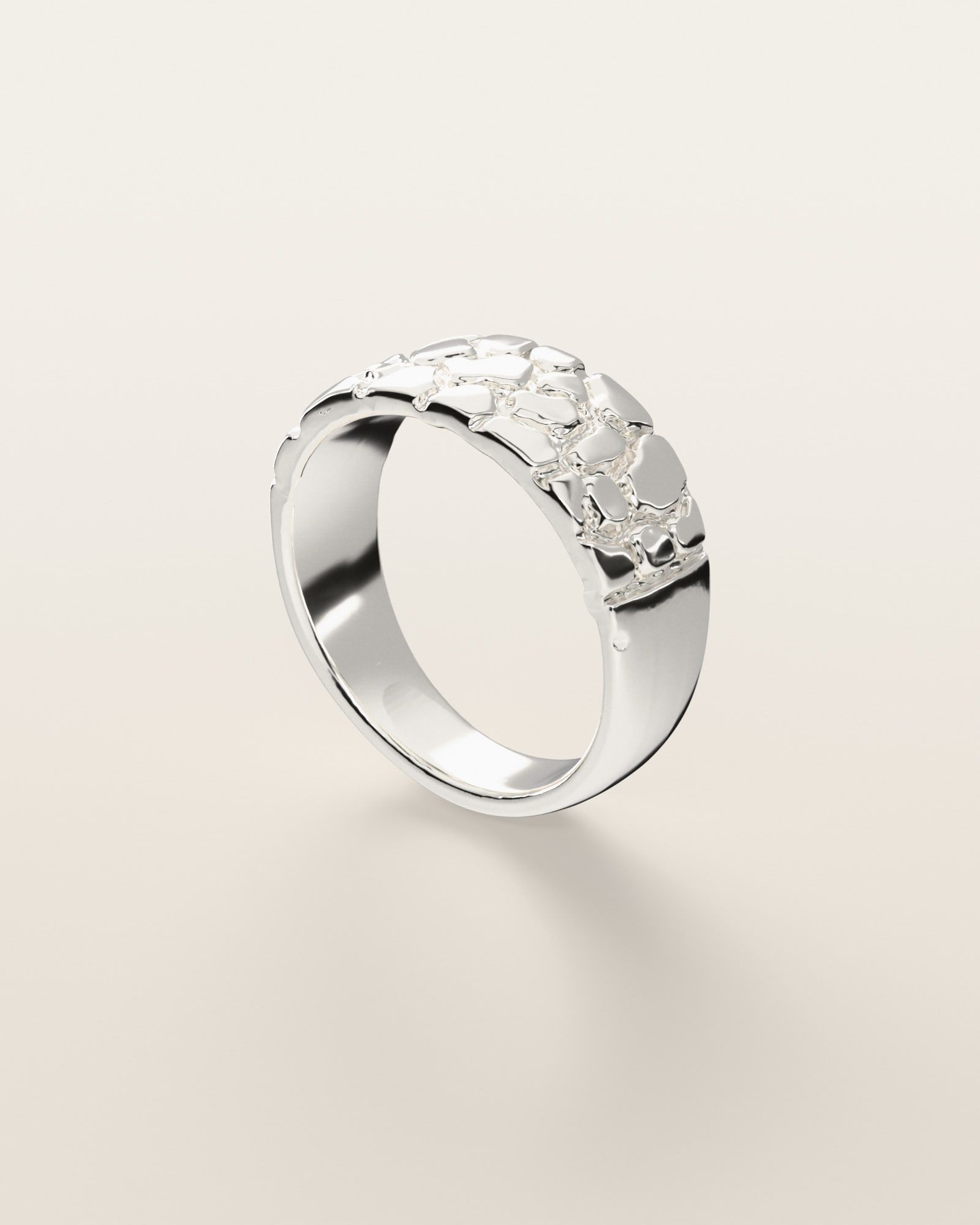 No. 403 Classic Taper nugget ring, three-quarter view, sterling silver, rendered from the production 3D file
