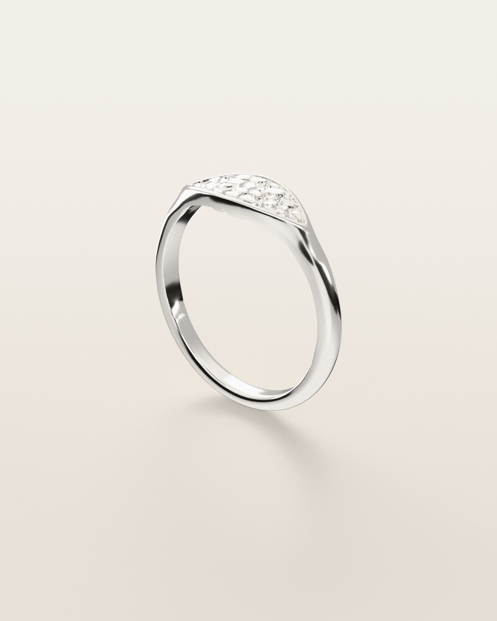 No. 530 Navette nugget ring, three-quarter view, sterling silver, rendered from the production 3D file