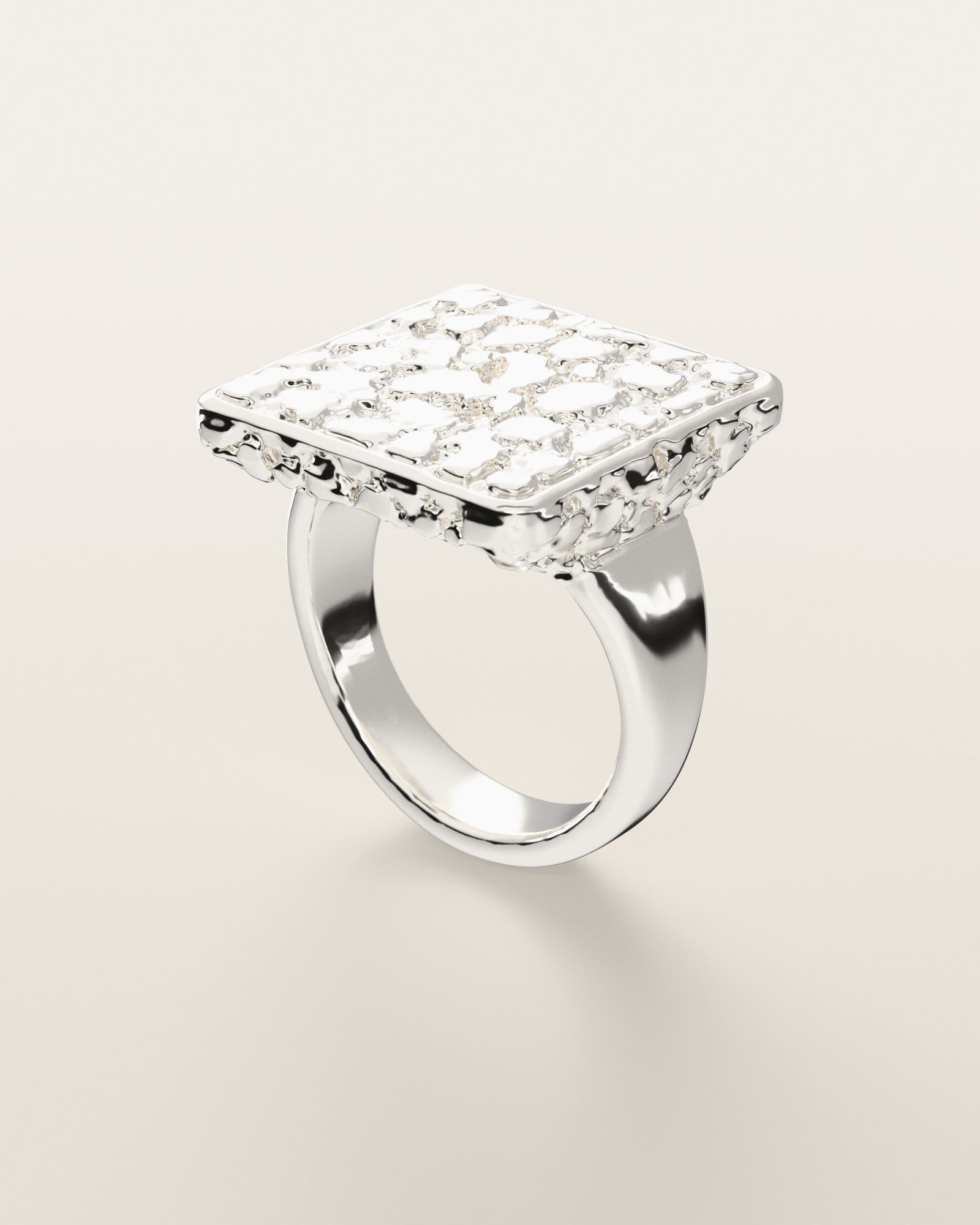No. 434 Statement XL nugget ring, three-quarter view, sterling silver, rendered from the production 3D file