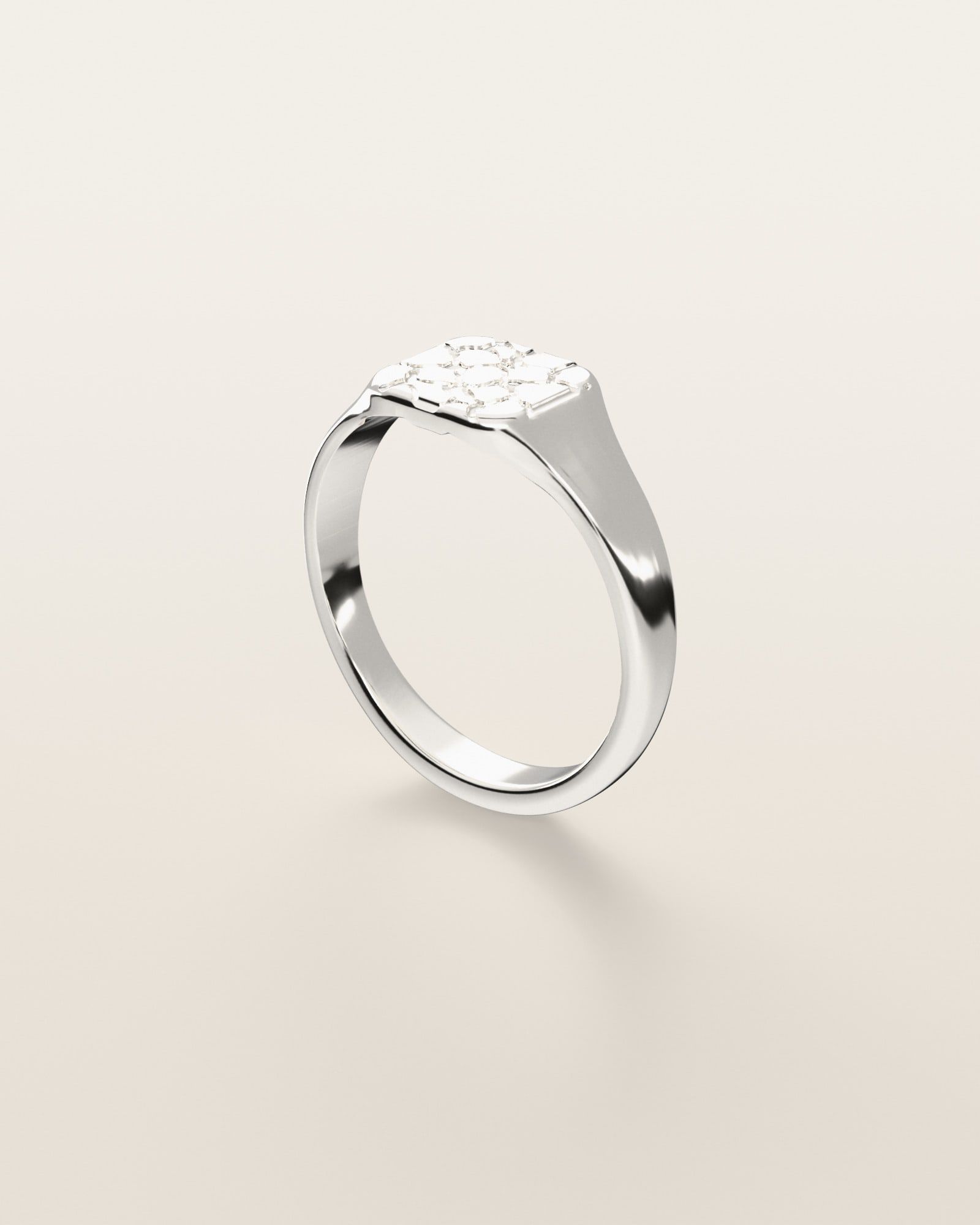 No. 445 Pinky nugget ring, three-quarter view, sterling silver, rendered from the production 3D file
