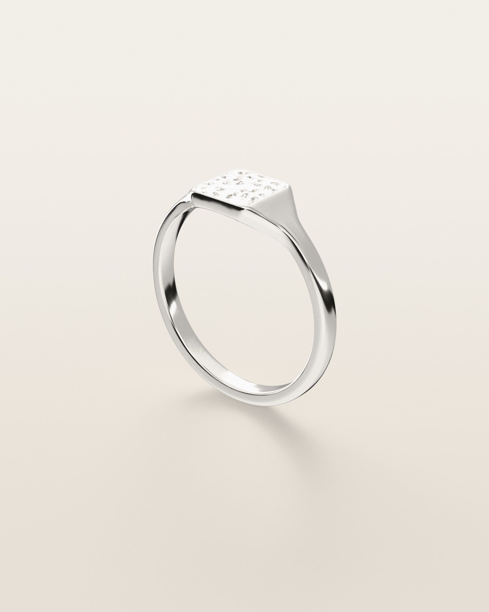 No. 446 Signet XS nugget ring, three-quarter view, sterling silver, rendered from the production 3D file