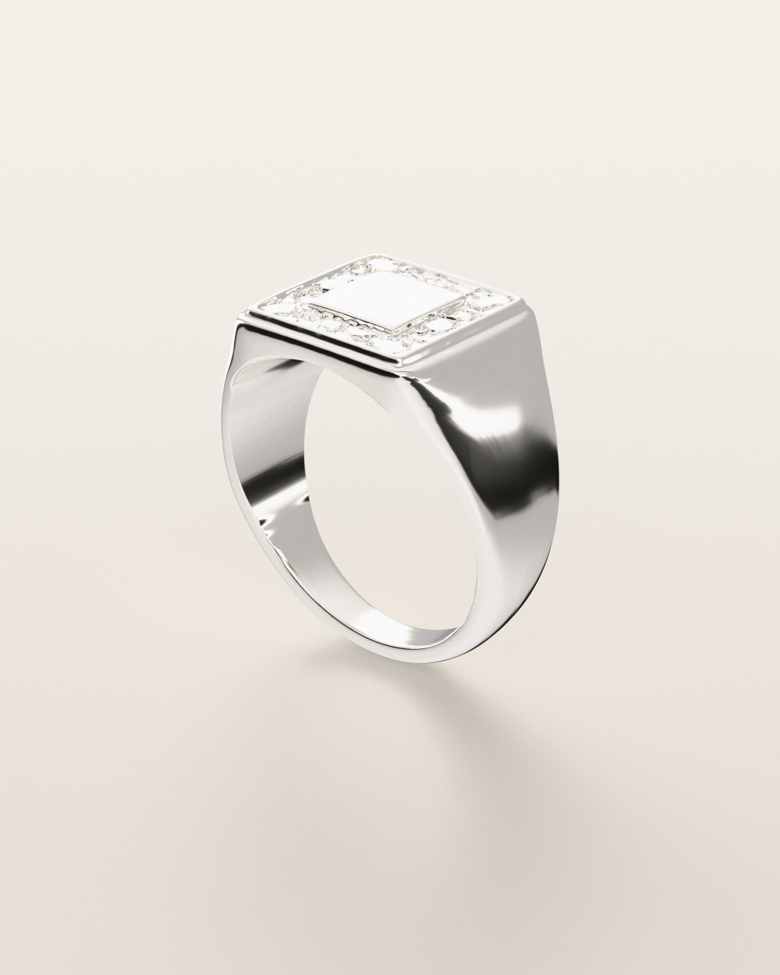 No. 535 Inverse nugget ring, three-quarter view, sterling silver, rendered from the production 3D file