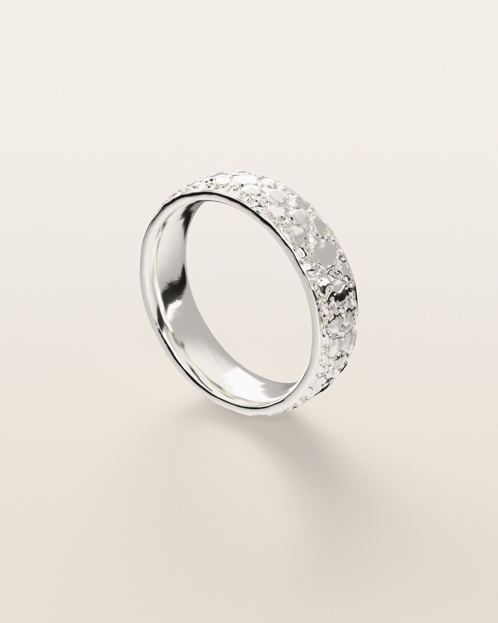 No. 441 Nugget Band 6 mm, three-quarter view, sterling silver, rendered from the production 3D file