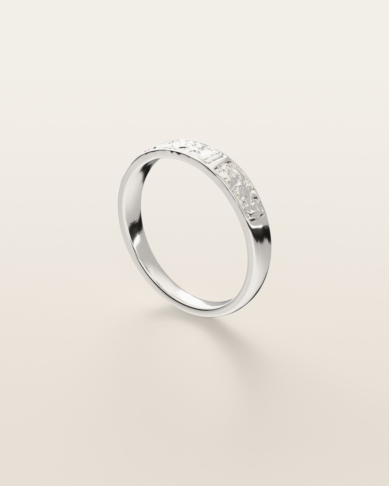 No. 526 Cascade nugget ring, three-quarter view, sterling silver, rendered from the production 3D file