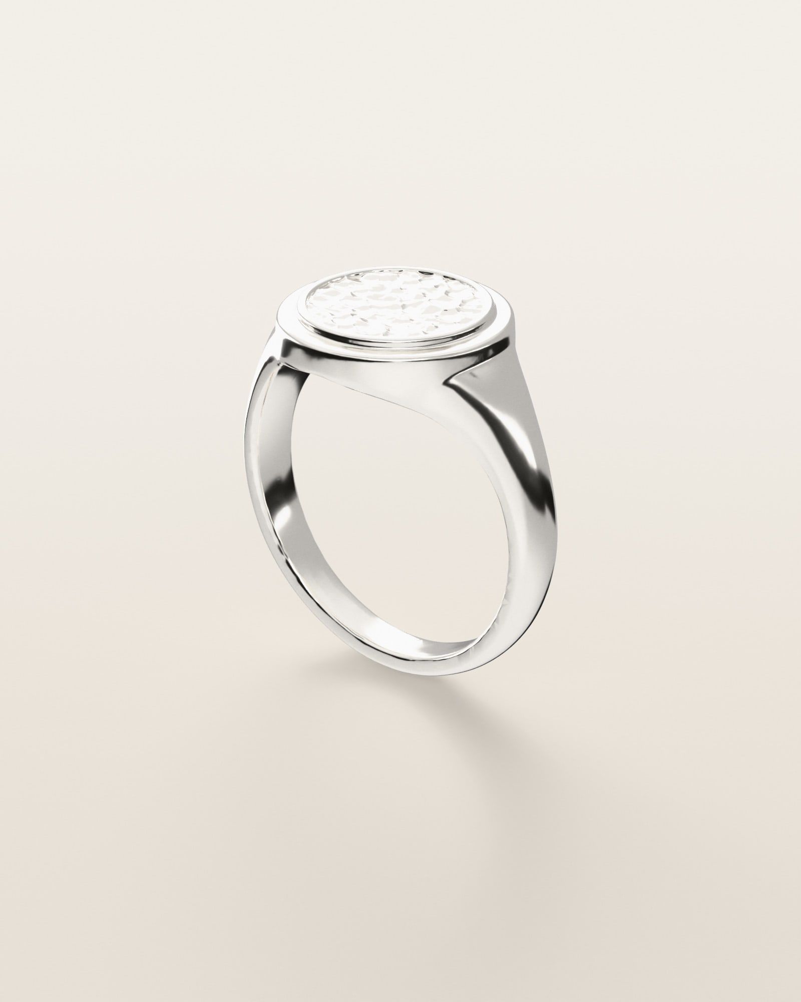 No. 104 Knuckle nugget ring, three-quarter view, sterling silver, rendered from the production 3D file