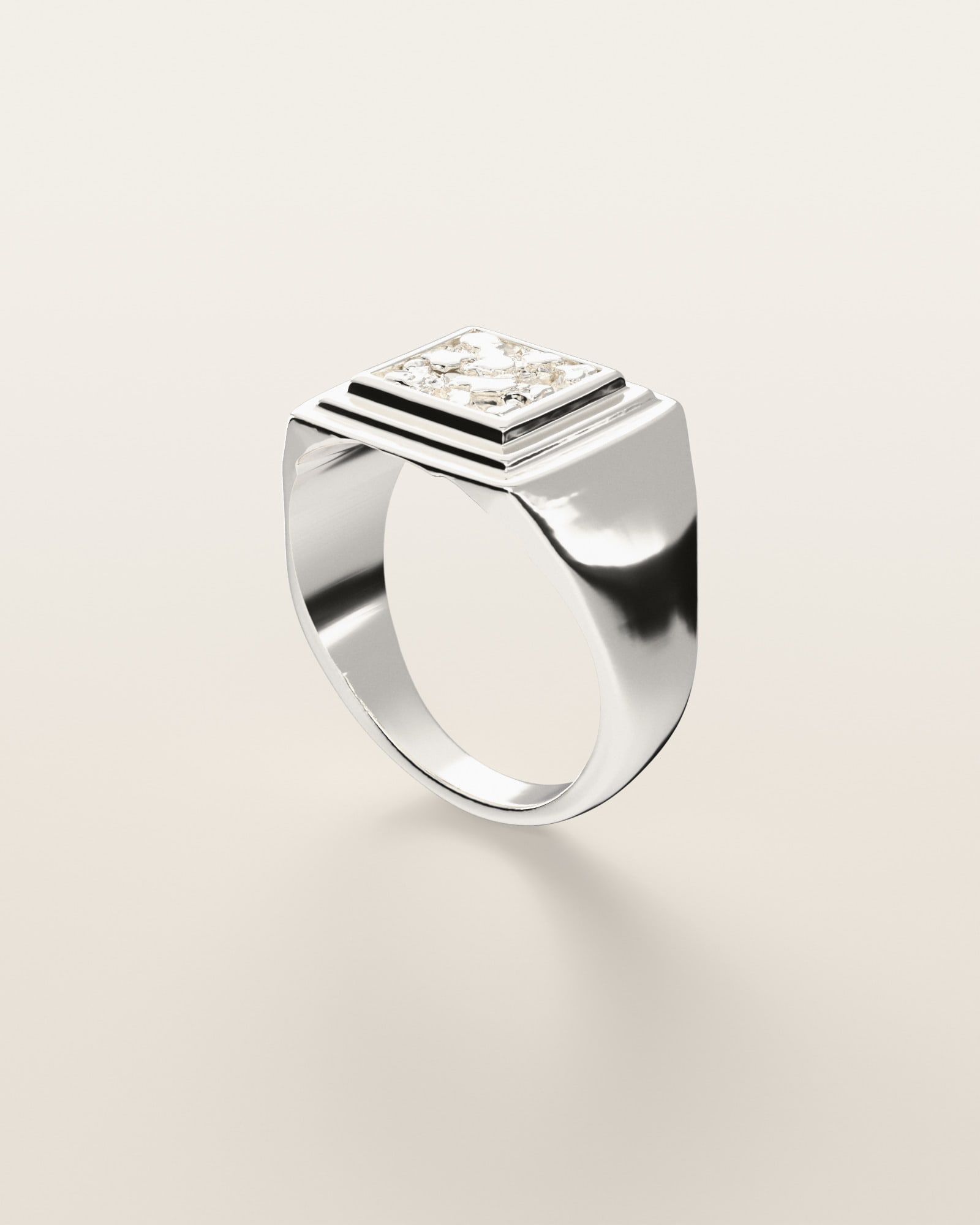 No. 534 Deco nugget ring, three-quarter view, sterling silver, rendered from the production 3D file