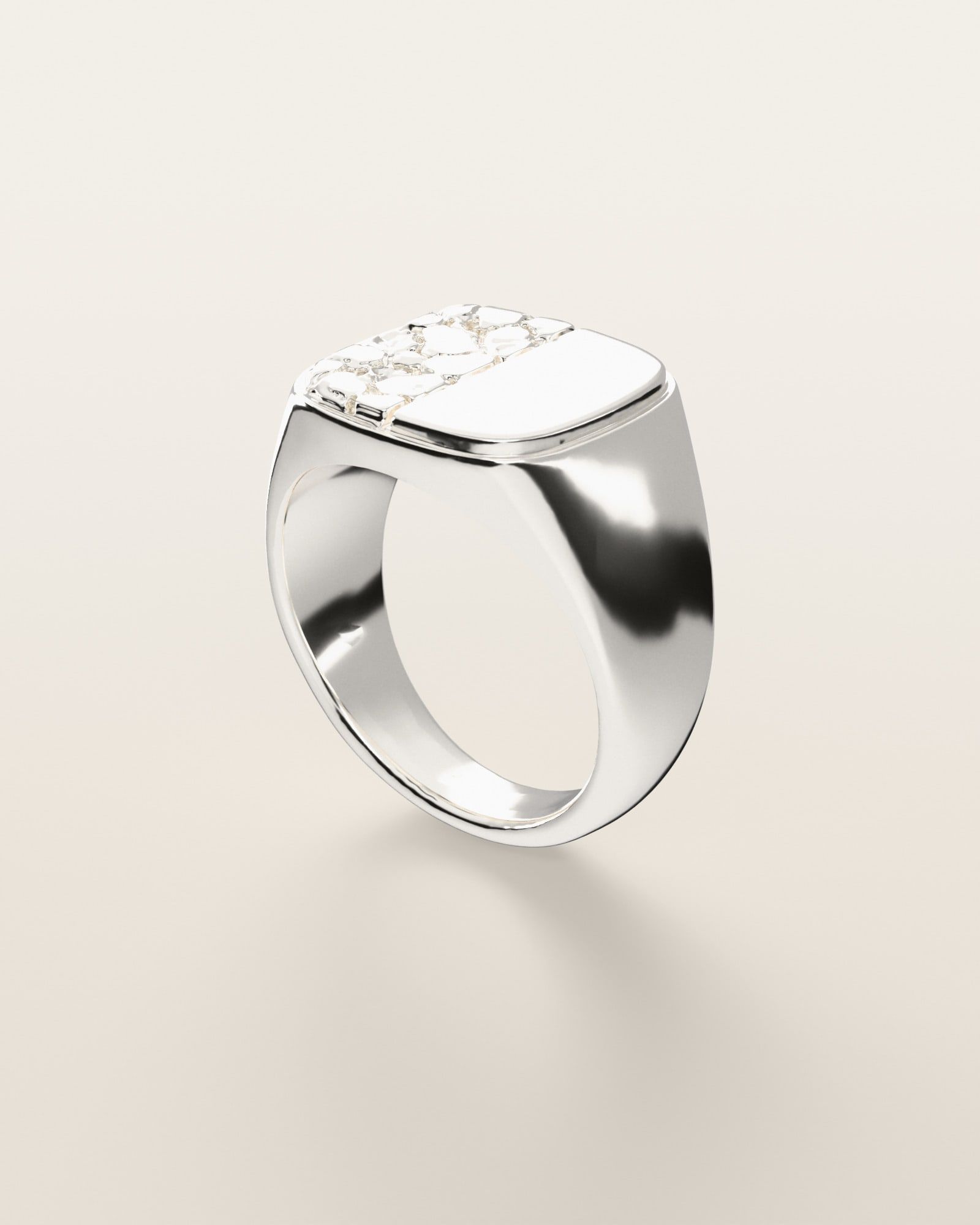 No. 520 Meridian nugget ring, three-quarter view, sterling silver, rendered from the production 3D file