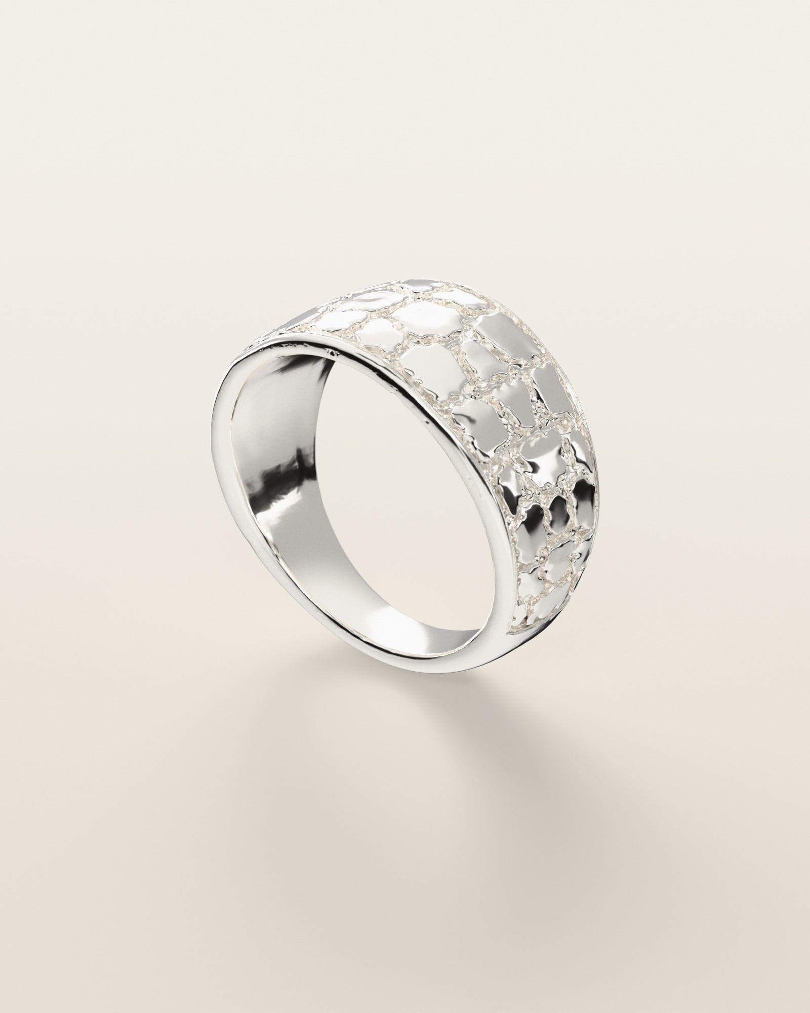 No. 440 Classic Taper nugget ring, three-quarter view, sterling silver, rendered from the production 3D file