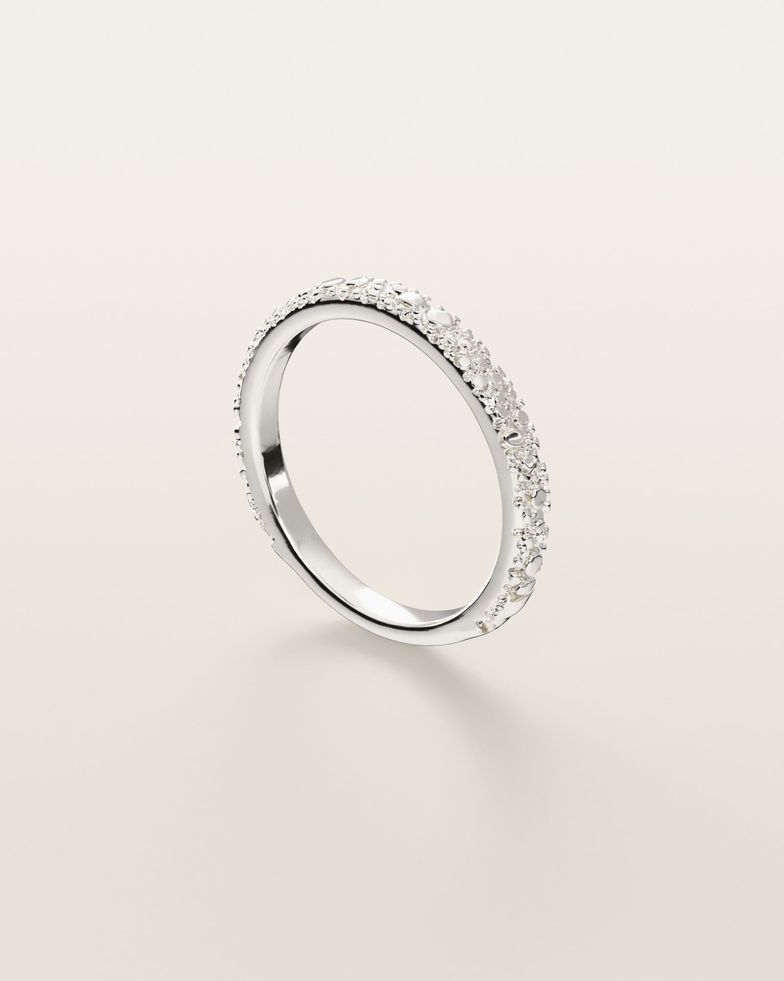 No. 106 Ripple nugget ring, three-quarter view, sterling silver, rendered from the production 3D file