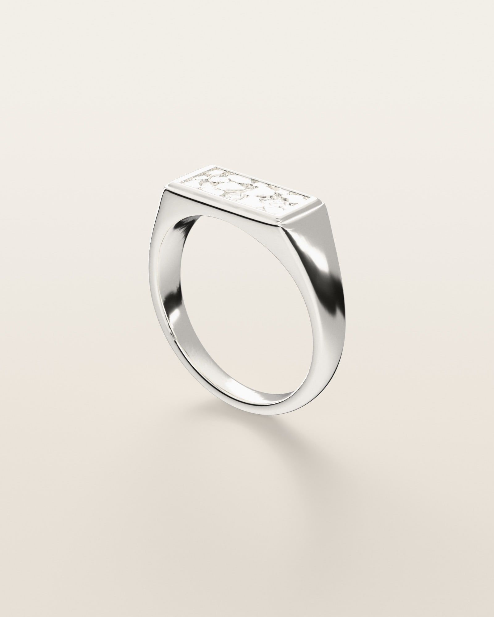 No. 533 Ingot nugget ring, three-quarter view, sterling silver, rendered from the production 3D file