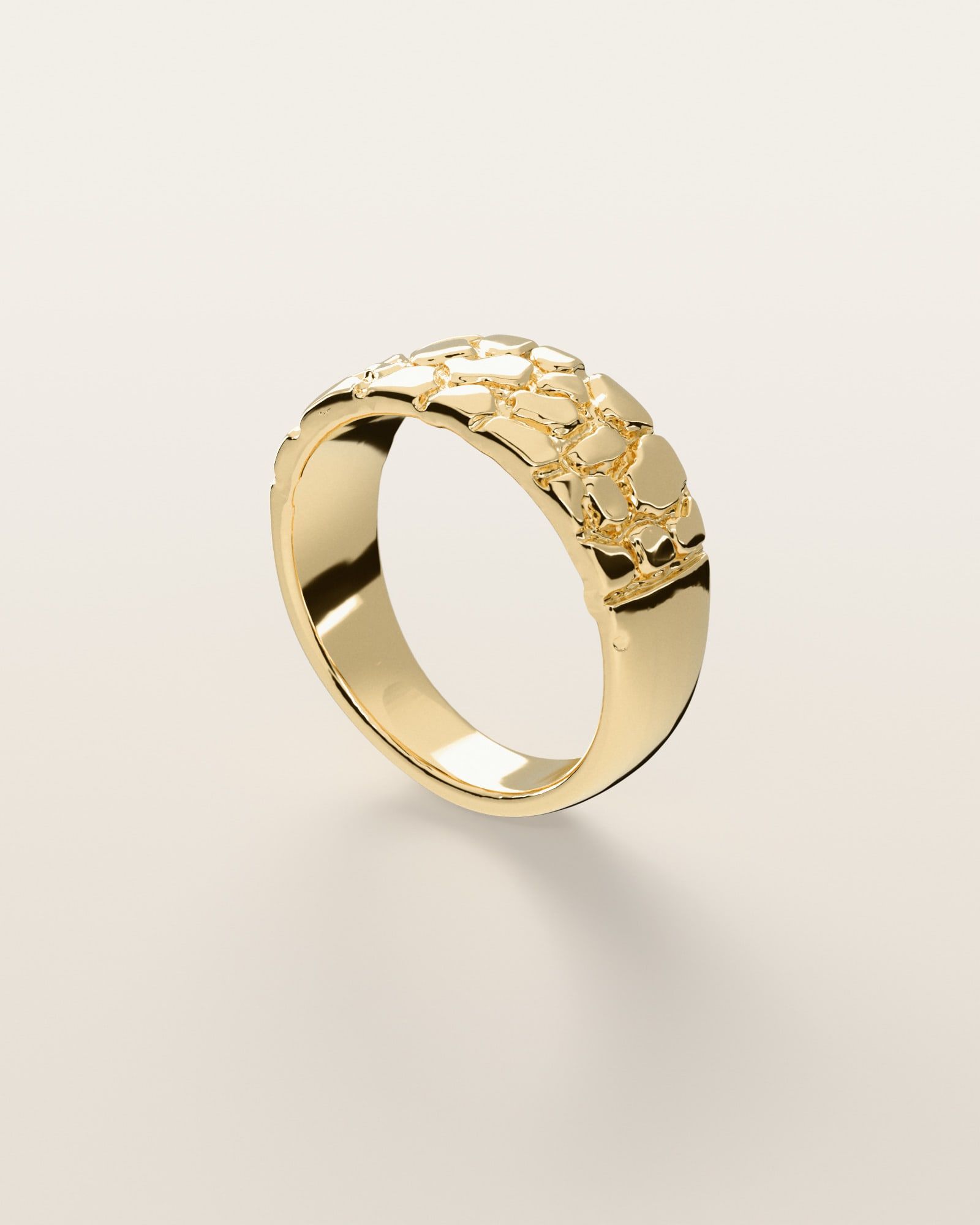 No. 403 Classic Taper nugget ring, three-quarter view, 14K yellow gold, rendered from the production 3D file