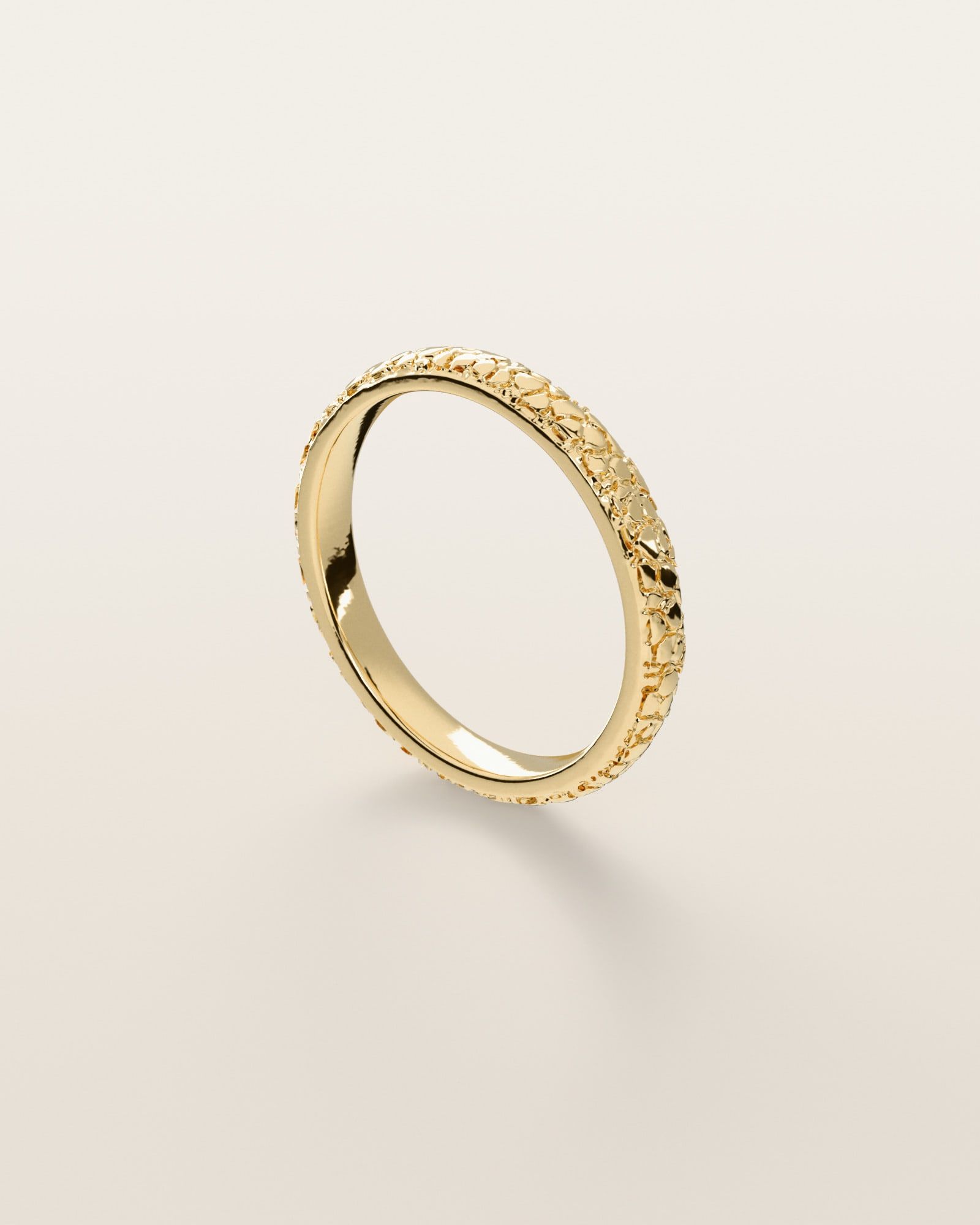 No. 444 Stacking Band 3 mm nugget ring, three-quarter view, 14K yellow gold, rendered from the production 3D file