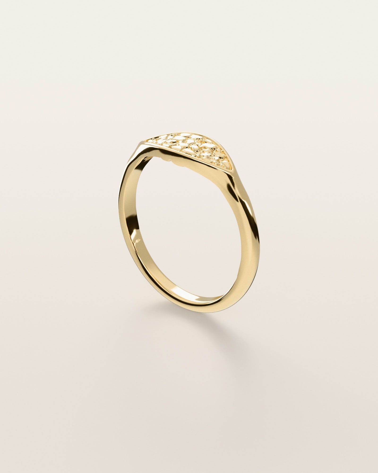 No. 530 Navette nugget ring, three-quarter view, 14K yellow gold, rendered from the production 3D file