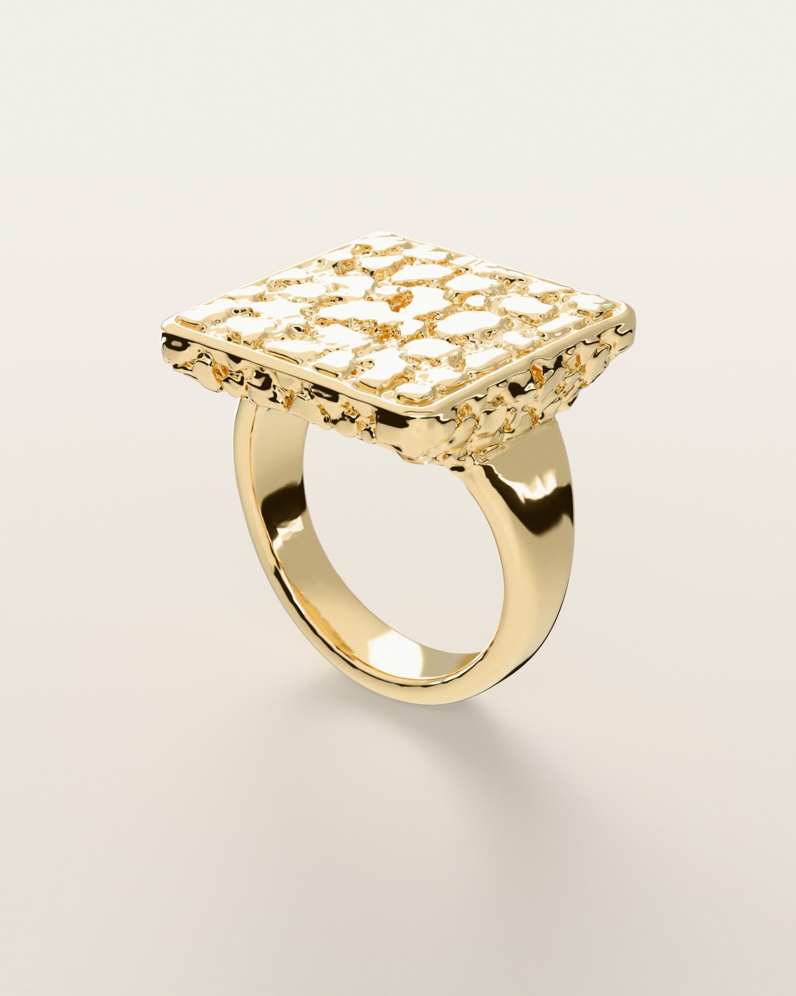 No. 434 Statement XL nugget ring, three-quarter view, 14K yellow gold, rendered from the production 3D file