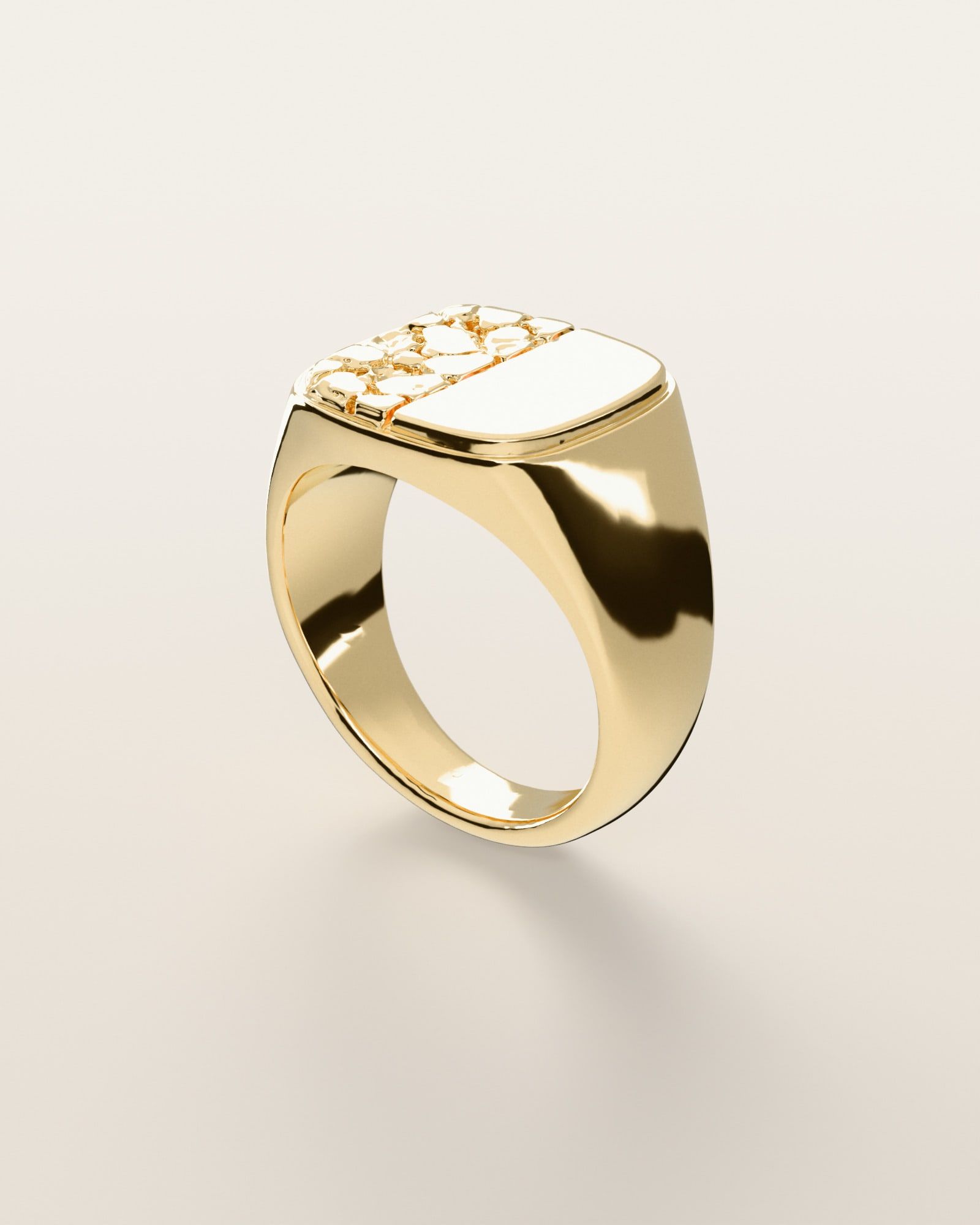 No. 520 Meridian nugget ring, three-quarter view, 14K yellow gold, rendered from the production 3D file