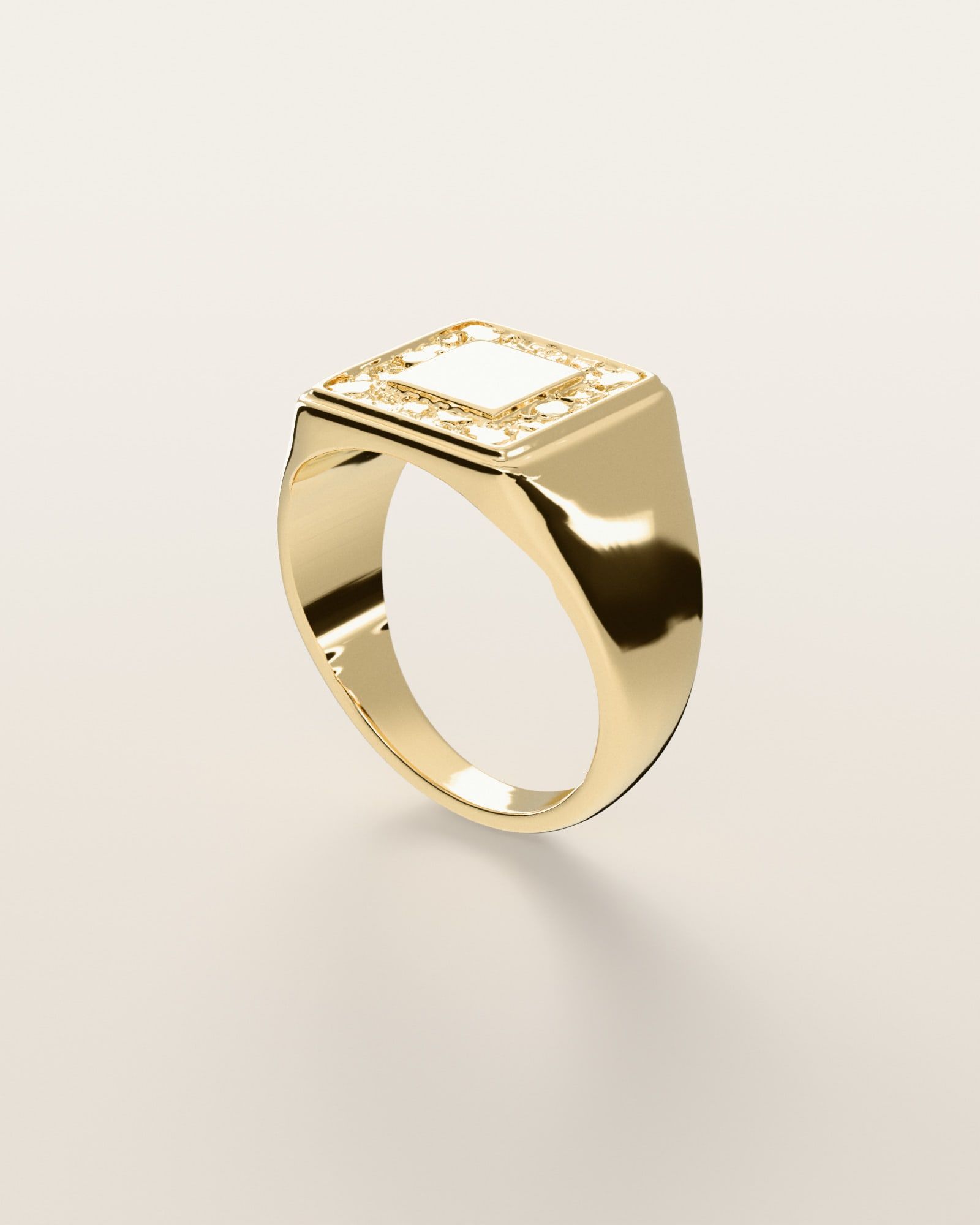 No. 535 Inverse nugget ring, three-quarter view, 14K yellow gold, rendered from the production 3D file