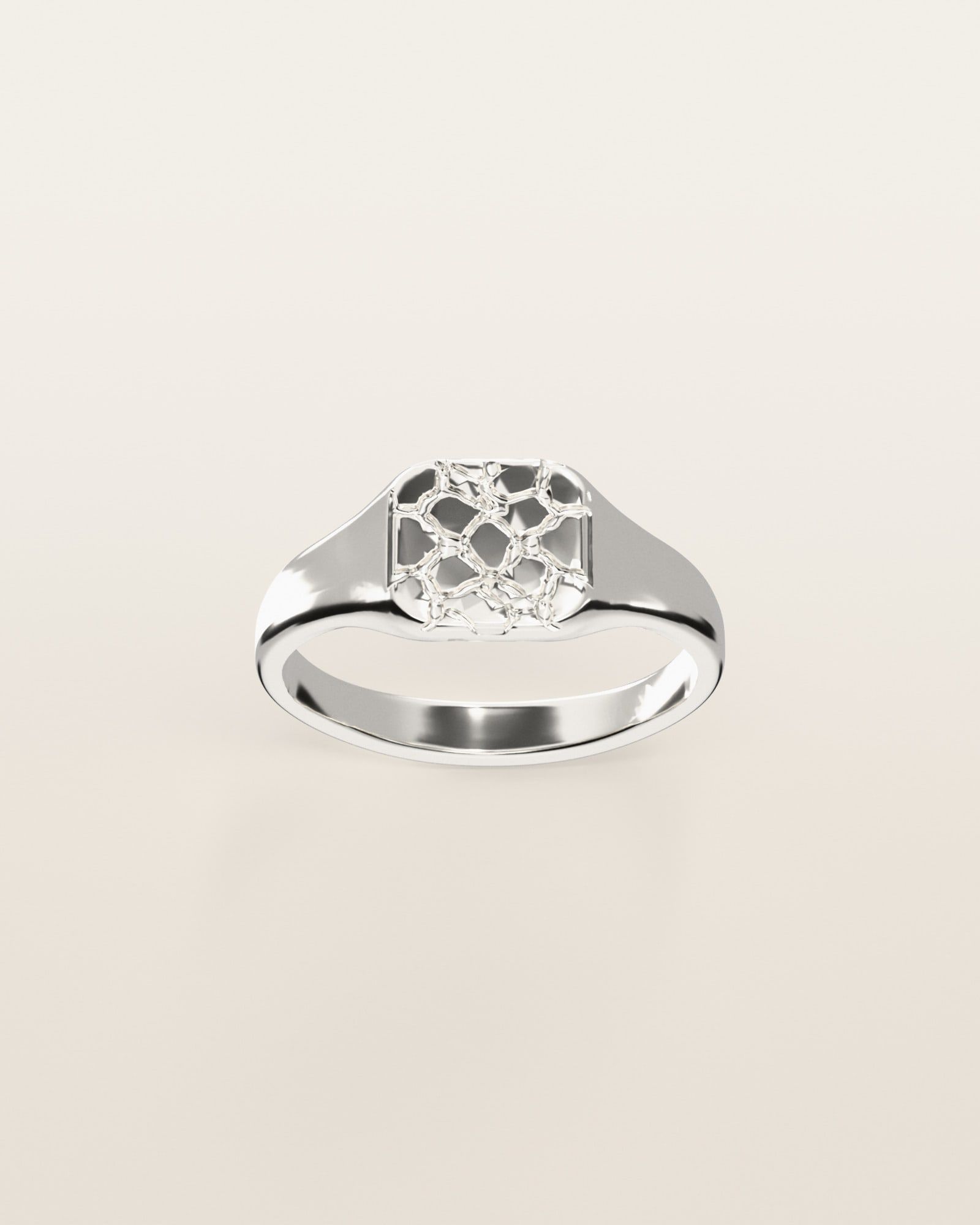 No. 445 Pinky nugget ring, the nugget pattern, face on, sterling silver, rendered from the production 3D file