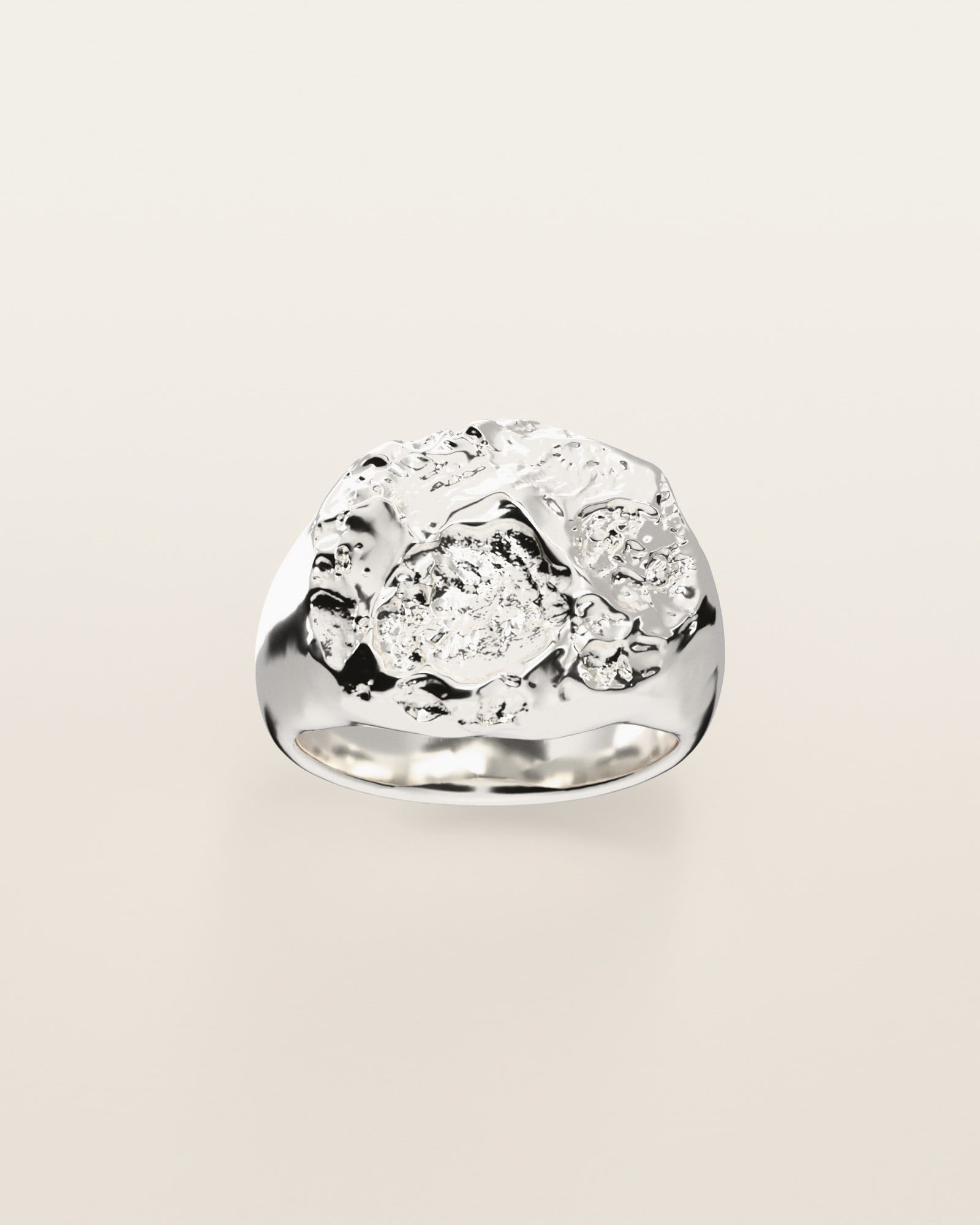 No. 021 Crest nugget ring, the nugget pattern, face on, sterling silver, rendered from the production 3D file