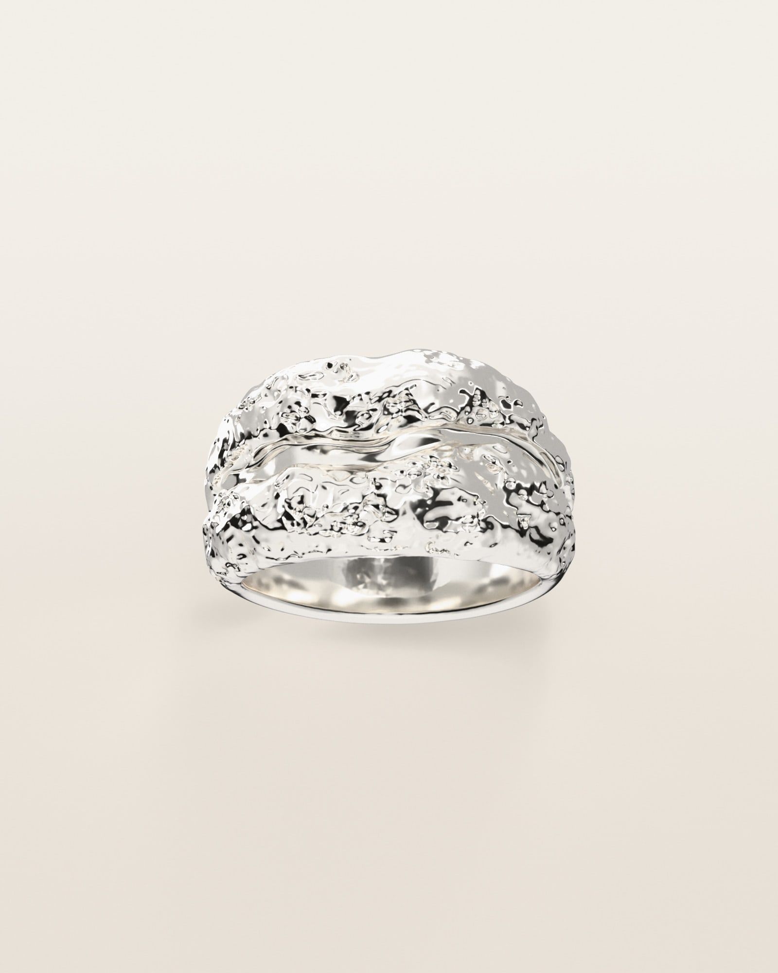 No. 011 Channel nugget ring, the nugget pattern, face on, sterling silver, rendered from the production 3D file
