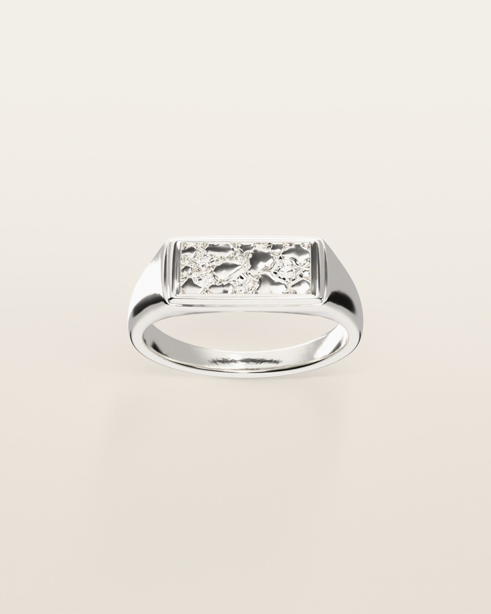 No. 533 Ingot nugget ring, the nugget pattern, face on, sterling silver, rendered from the production 3D file