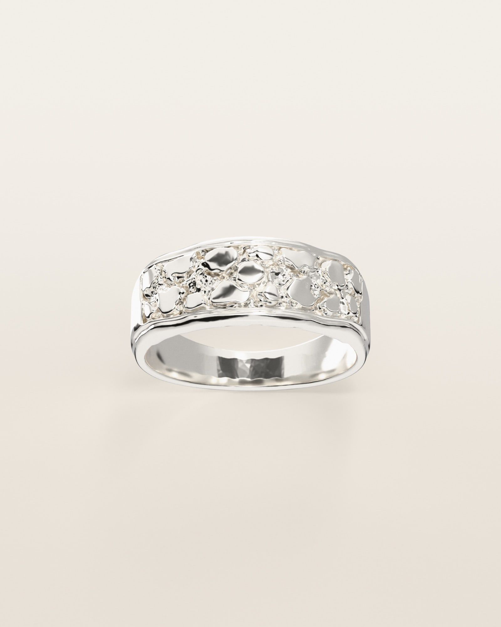 No. 509 Ledge nugget ring, the nugget pattern, face on, sterling silver, rendered from the production 3D file
