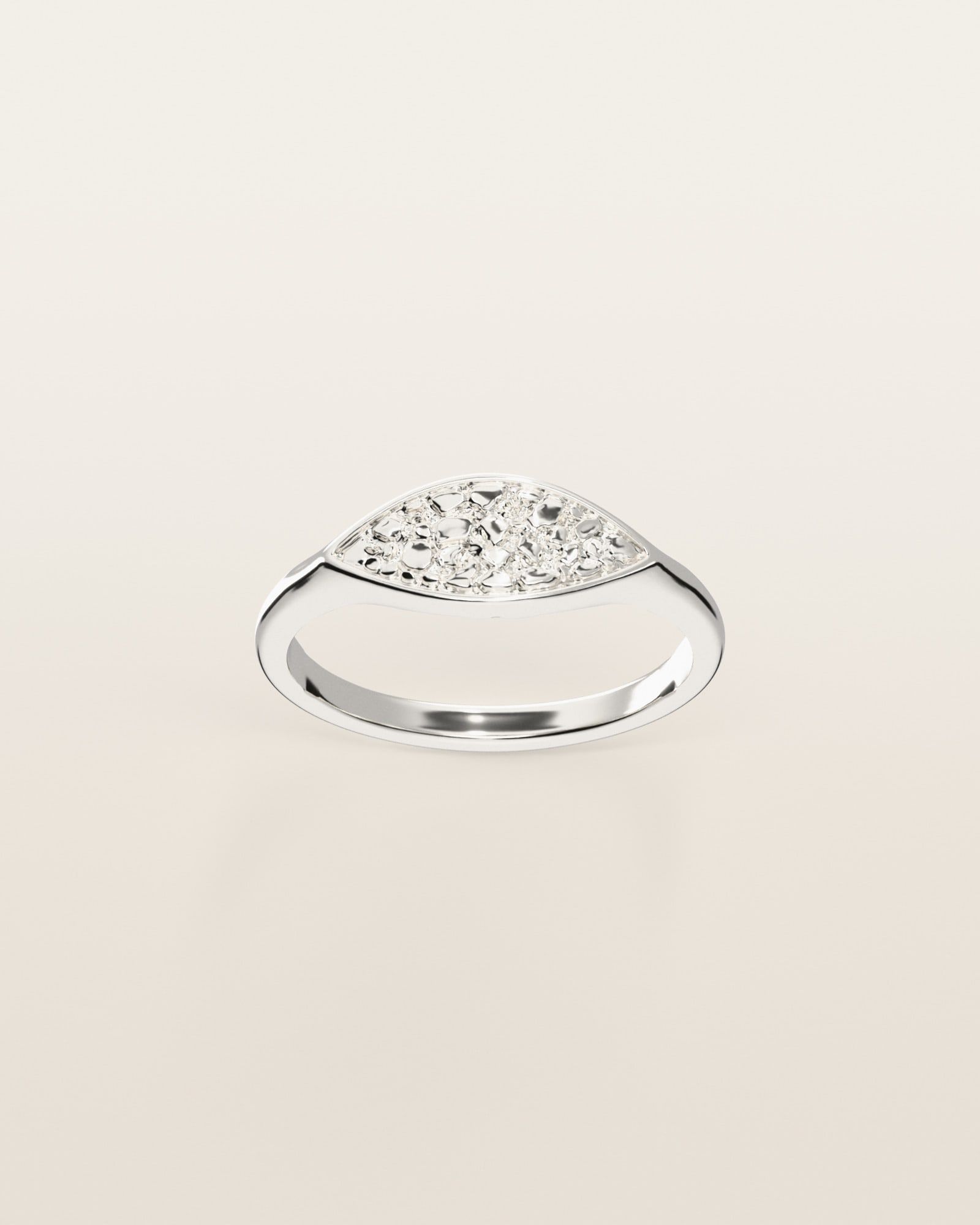 No. 530 Navette nugget ring, the nugget pattern, face on, sterling silver, rendered from the production 3D file