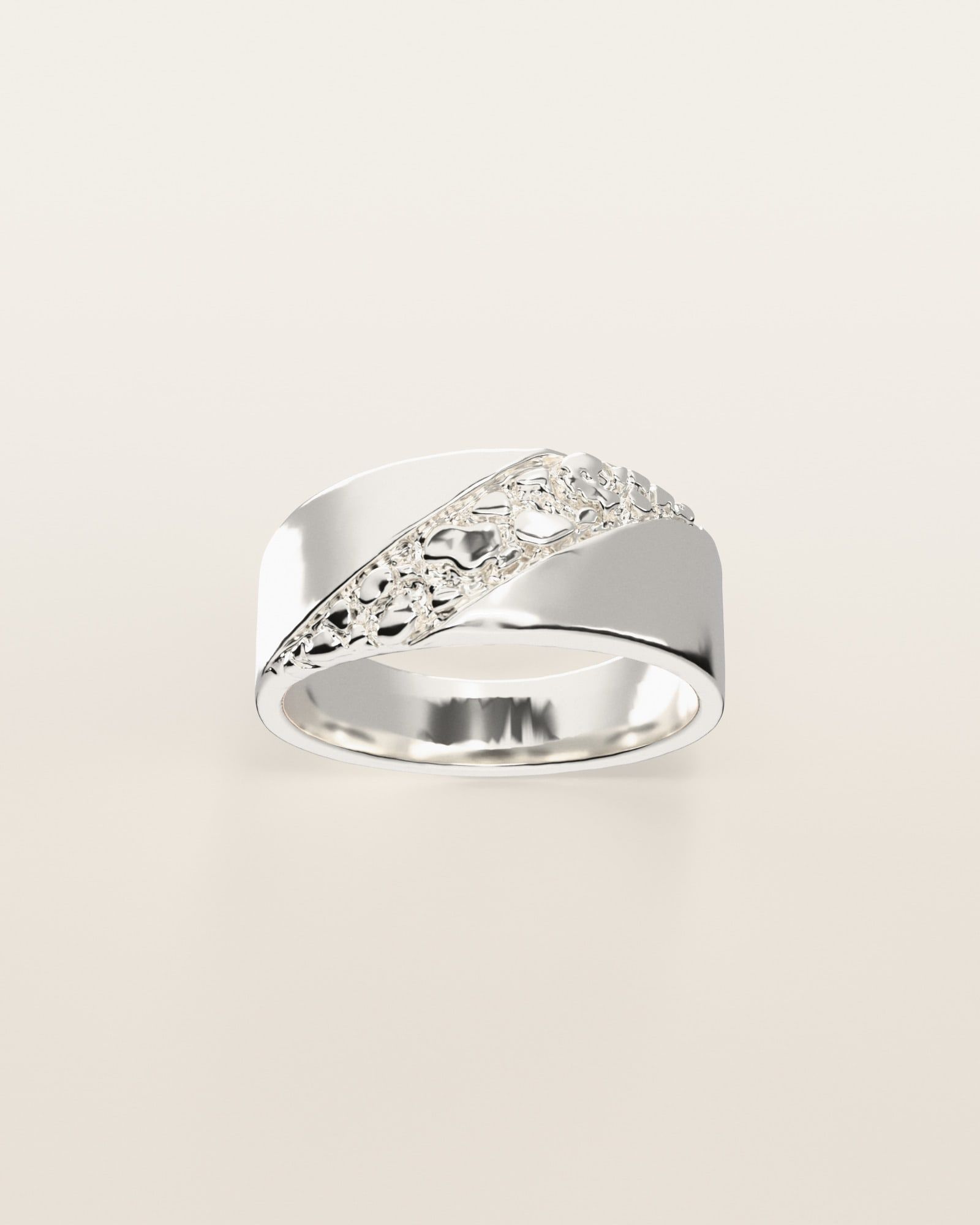No. 518 Fault Line nugget ring, the nugget pattern, face on, sterling silver, rendered from the production 3D file
