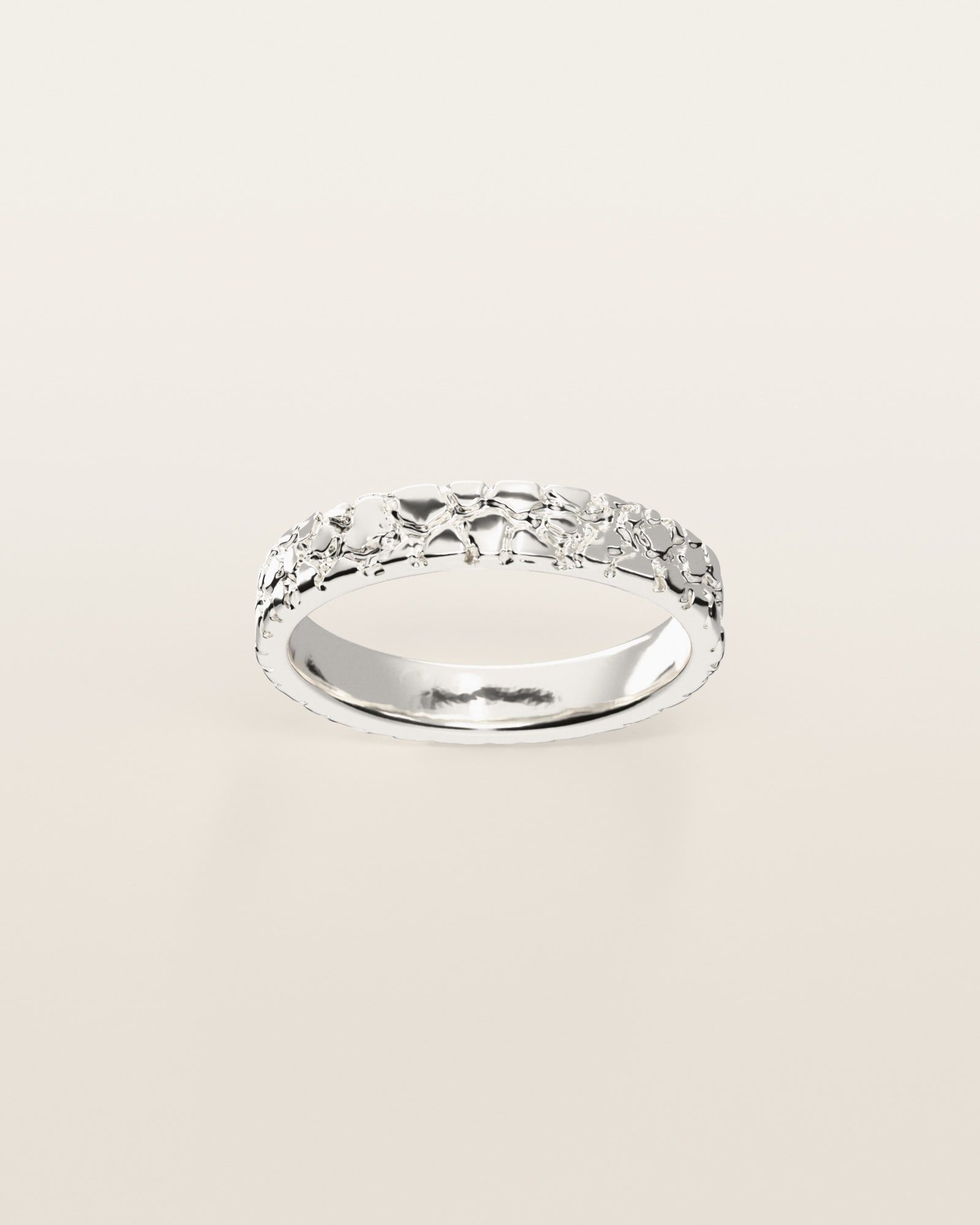 No. 407 Stack Band nugget ring, the nugget pattern, face on, sterling silver, rendered from the production 3D file