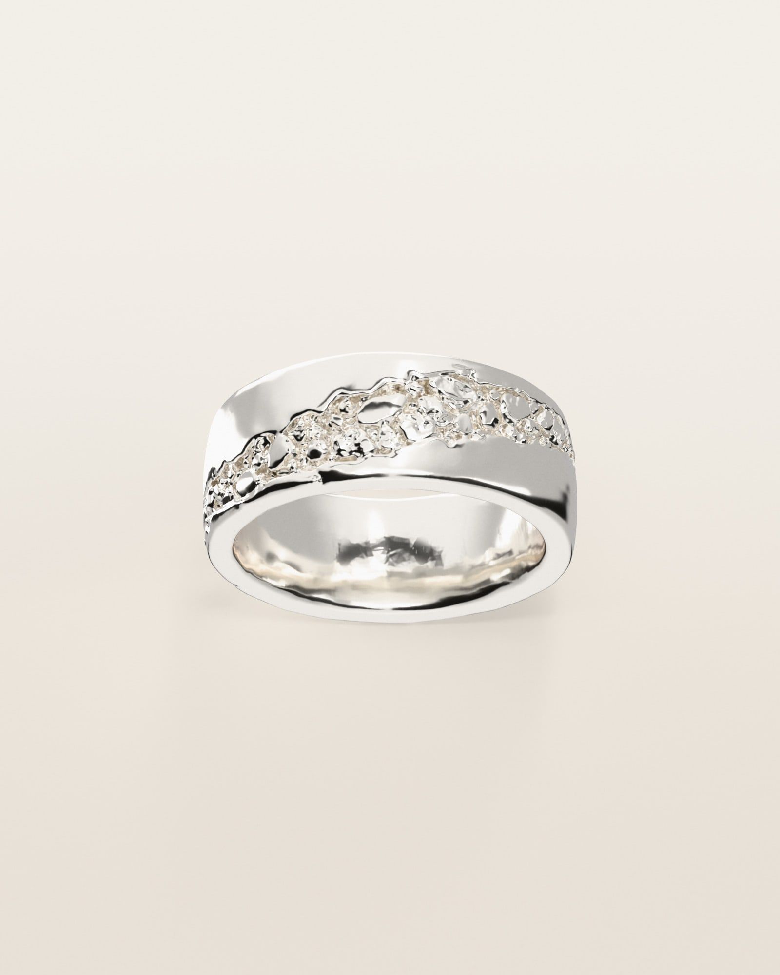 No. 519 Seam nugget ring, the nugget pattern, face on, sterling silver, rendered from the production 3D file