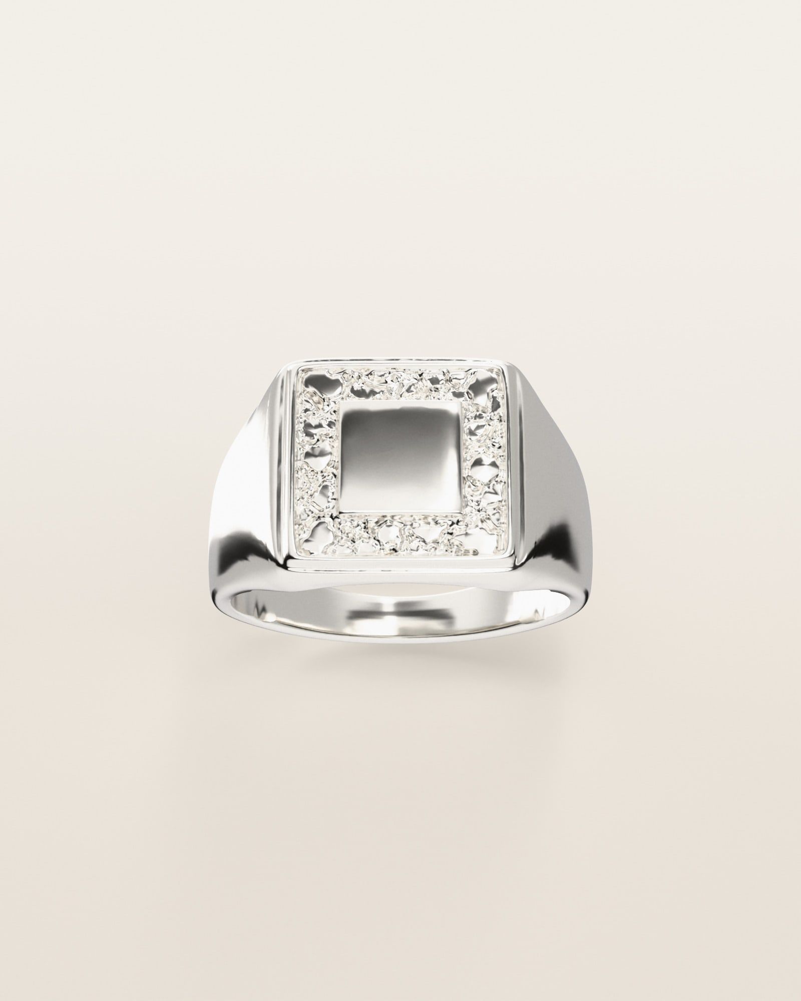 No. 535 Inverse nugget ring, the nugget pattern, face on, sterling silver, rendered from the production 3D file