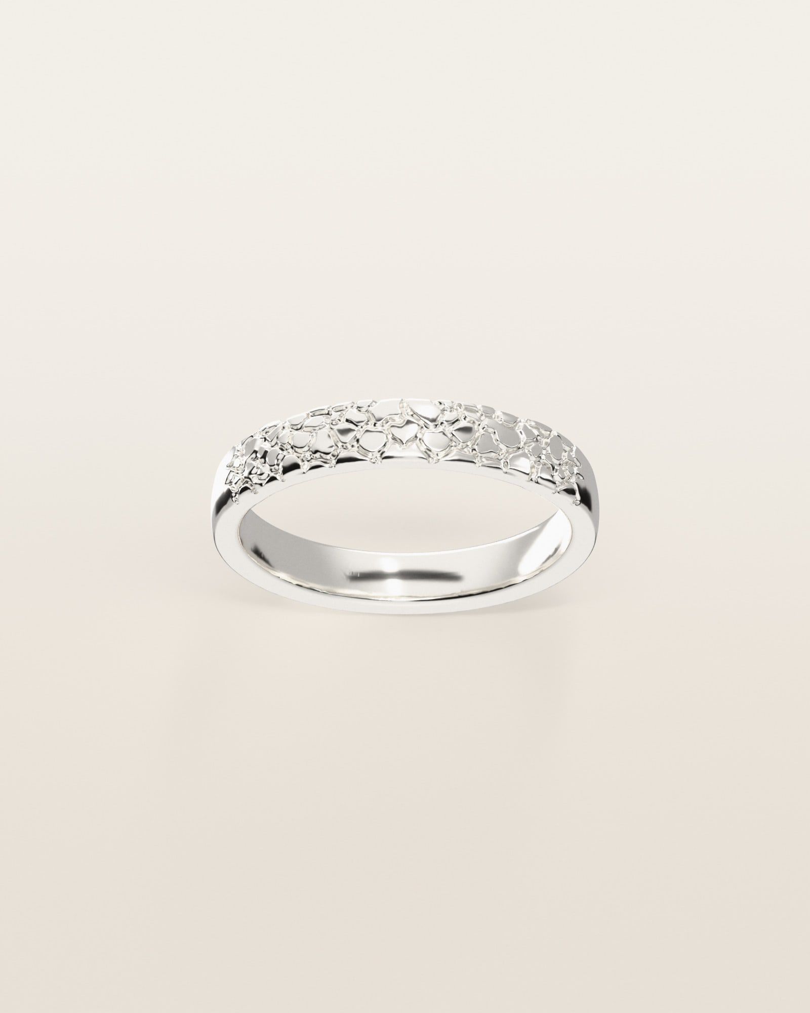 No. 527 Thread nugget ring, the nugget pattern, face on, sterling silver, rendered from the production 3D file