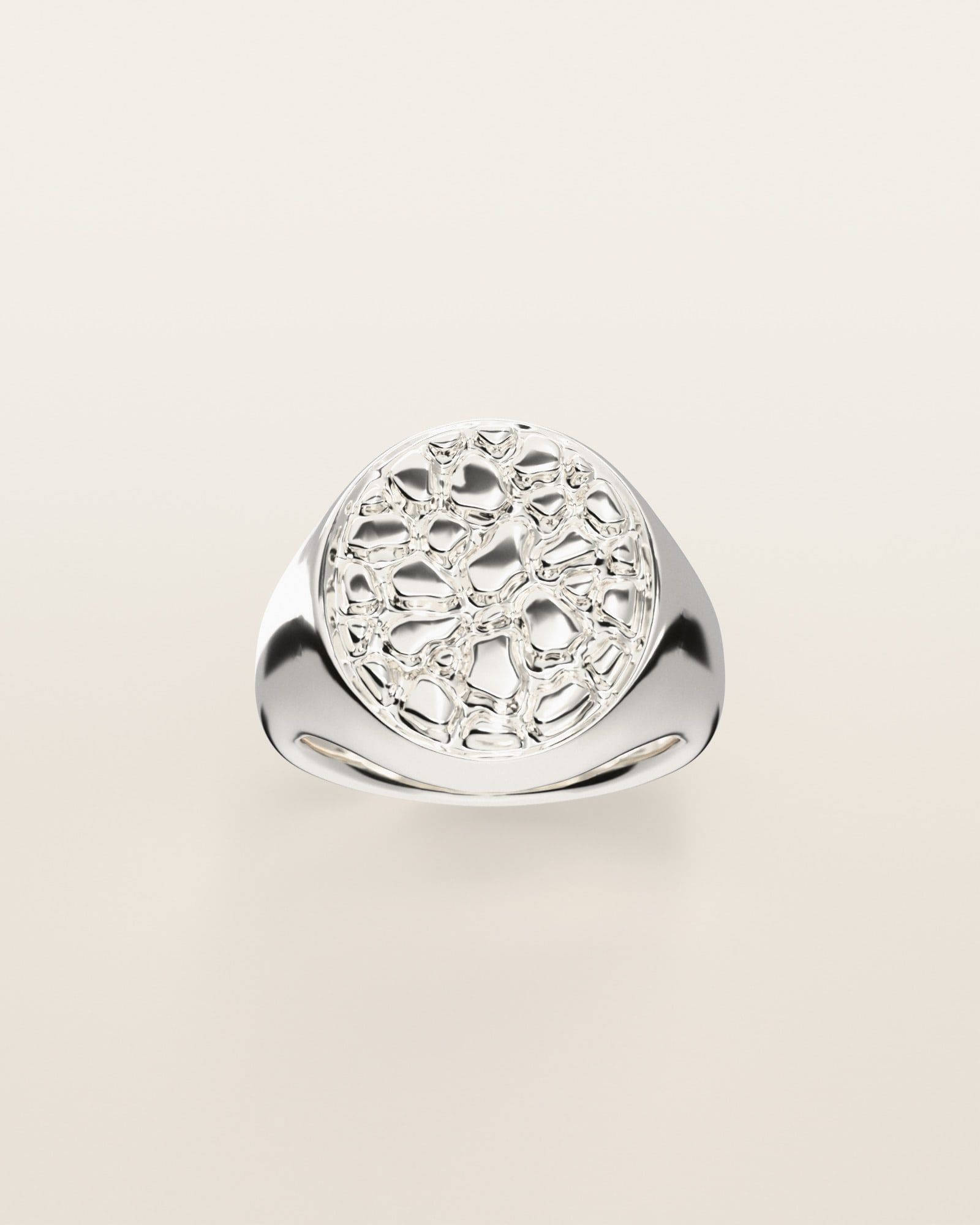 No. 404 Oval nugget ring, the nugget pattern, face on, sterling silver, rendered from the production 3D file
