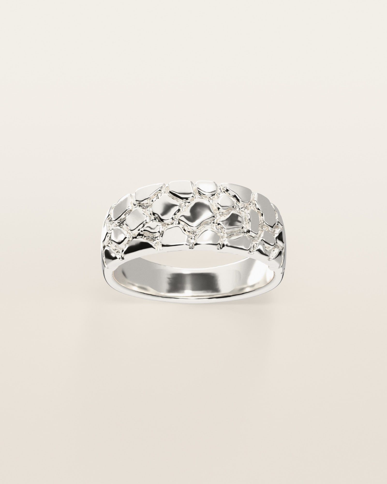 No. 403 Classic Taper nugget ring, the nugget pattern, face on, sterling silver, rendered from the production 3D file