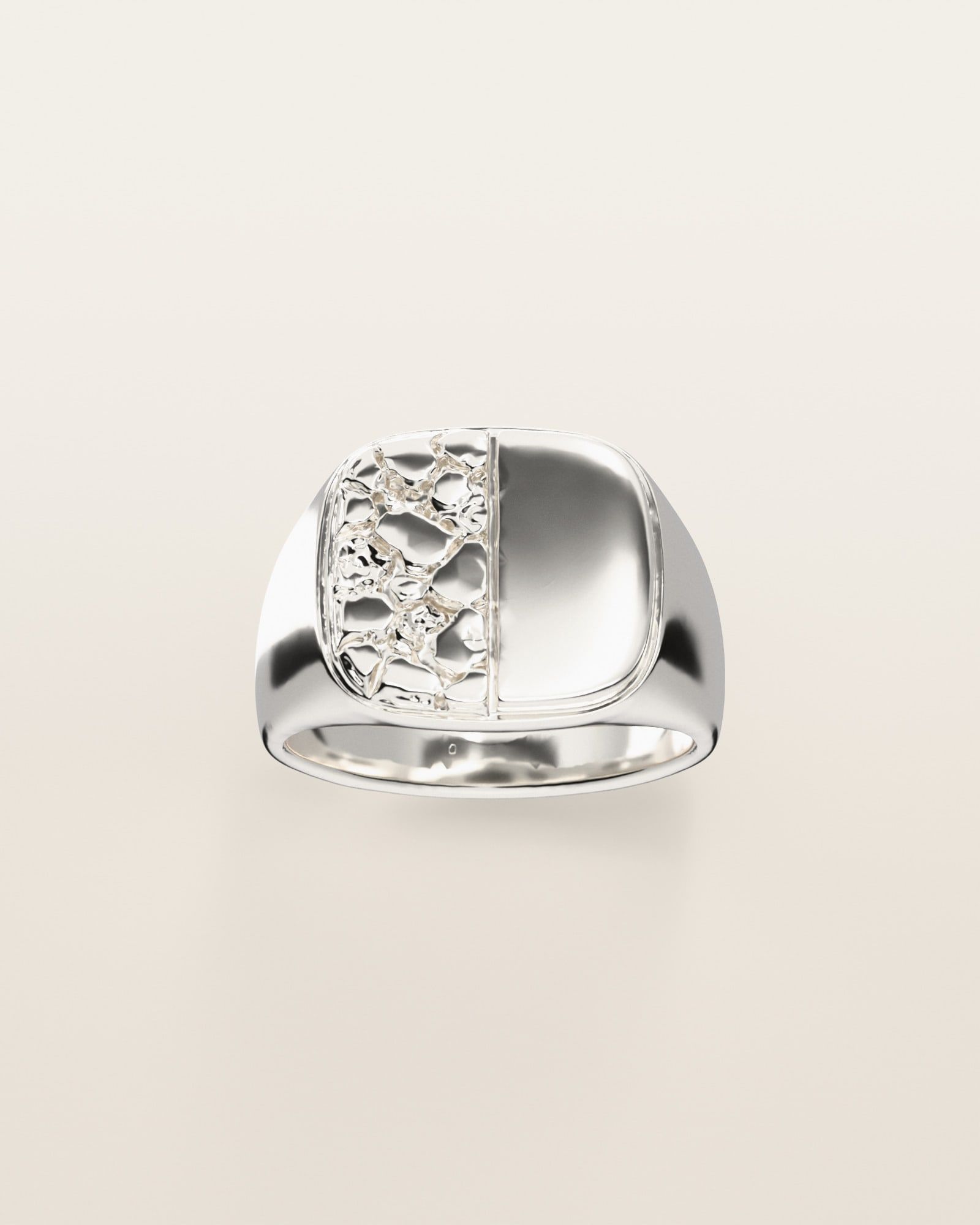 No. 520 Meridian nugget ring, the nugget pattern, face on, sterling silver, rendered from the production 3D file