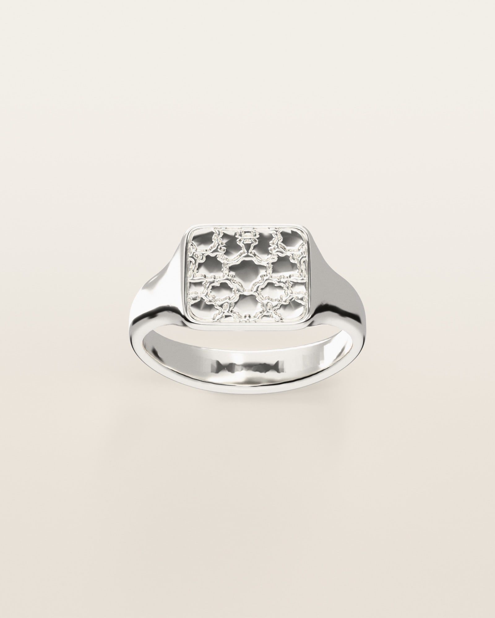 No. 431 Signet M nugget ring, the nugget pattern, face on, sterling silver, rendered from the production 3D file
