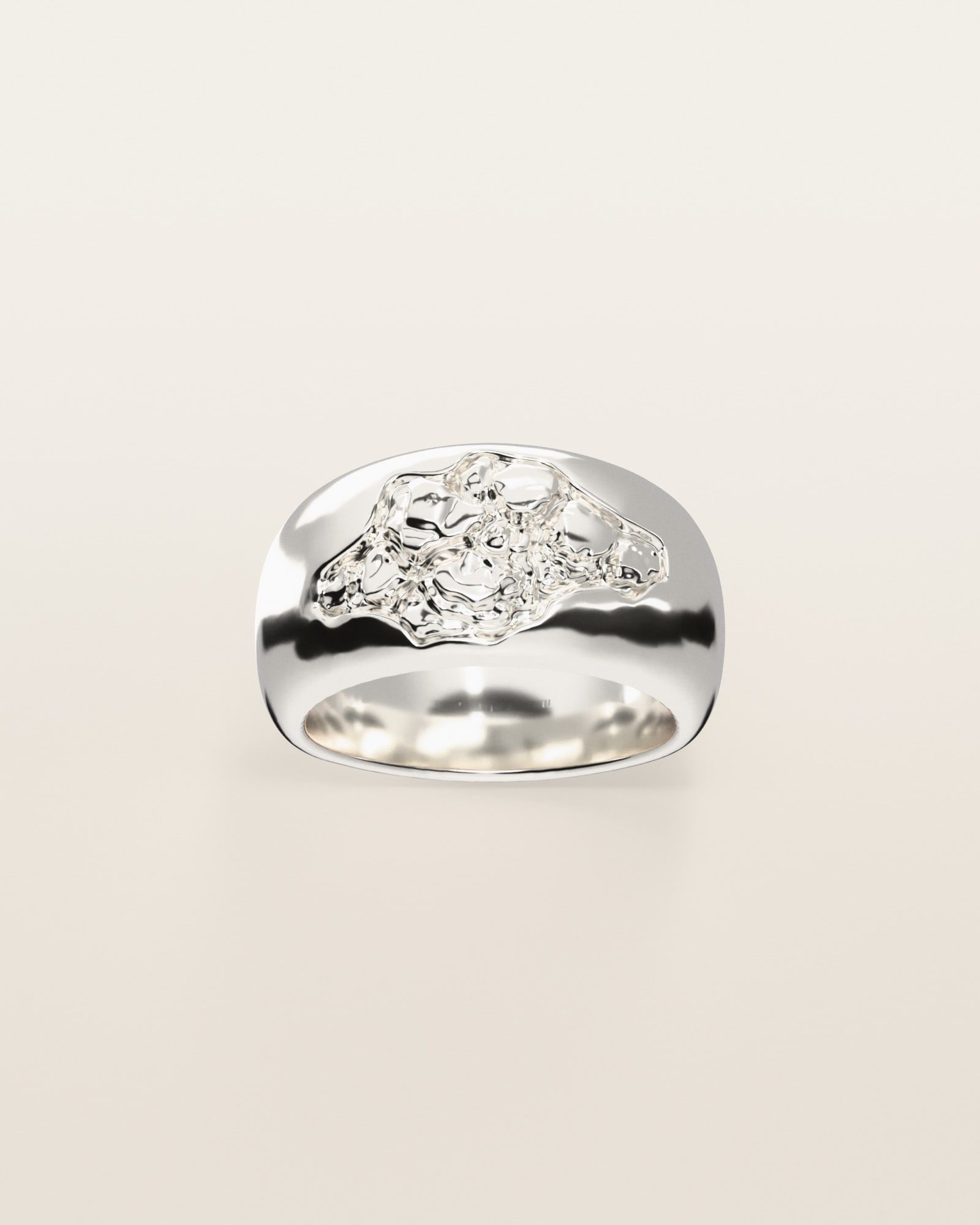 No. 521 Outcrop nugget ring, the nugget pattern, face on, sterling silver, rendered from the production 3D file