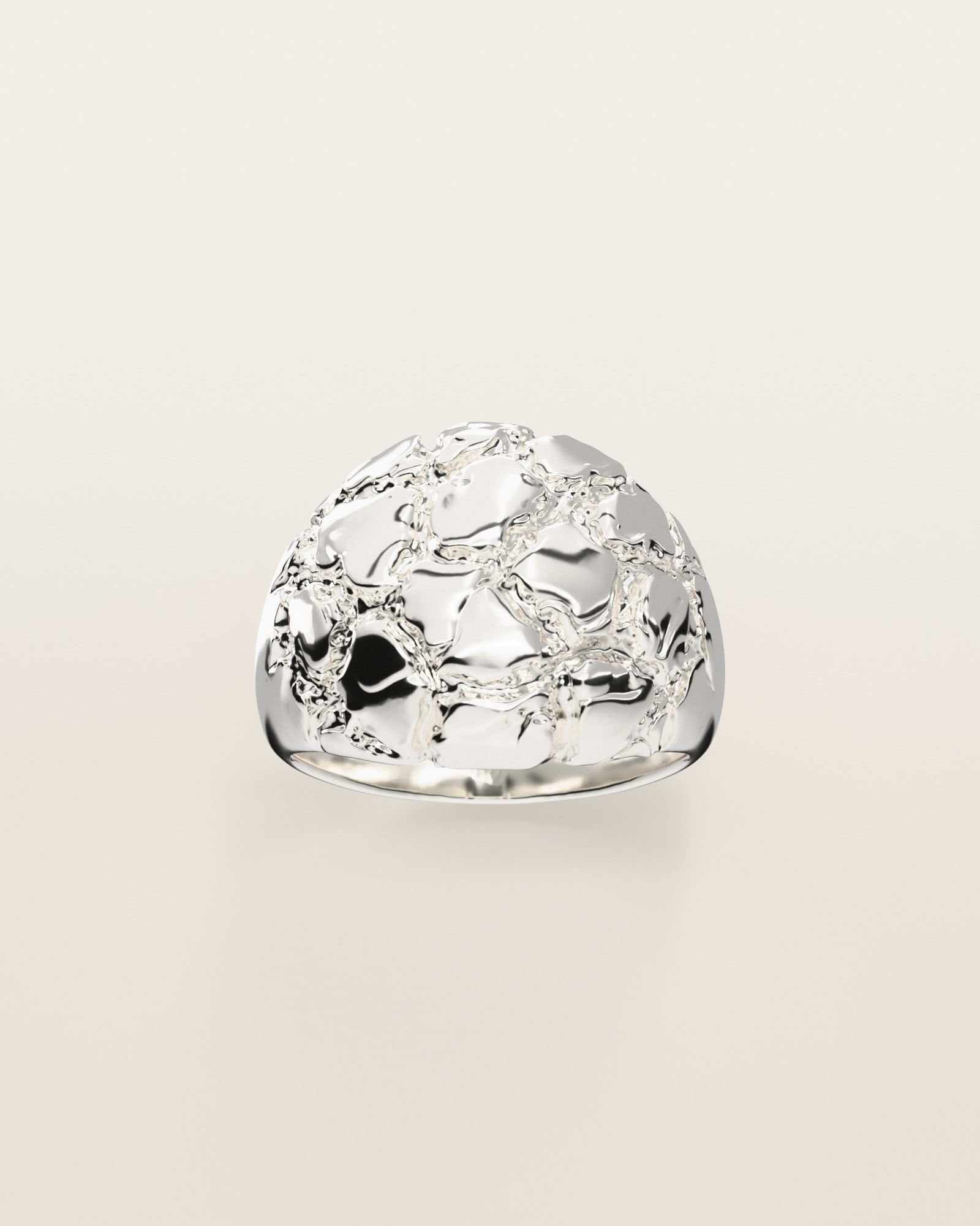No. 503 Boulder nugget ring, the nugget pattern, face on, sterling silver, rendered from the production 3D file