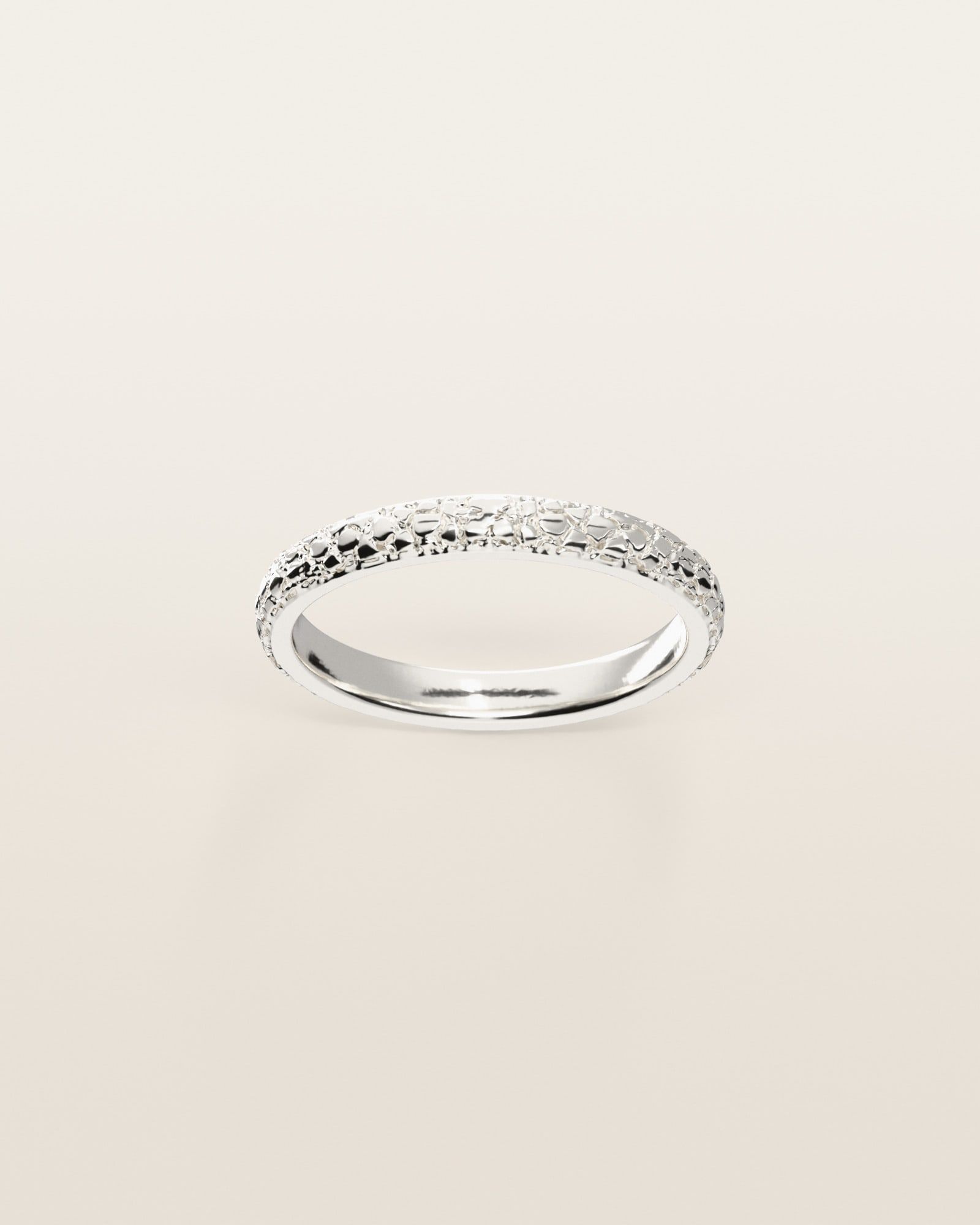 No. 444 Stacking Band 3 mm nugget ring, the nugget pattern, face on, sterling silver, rendered from the production 3D file