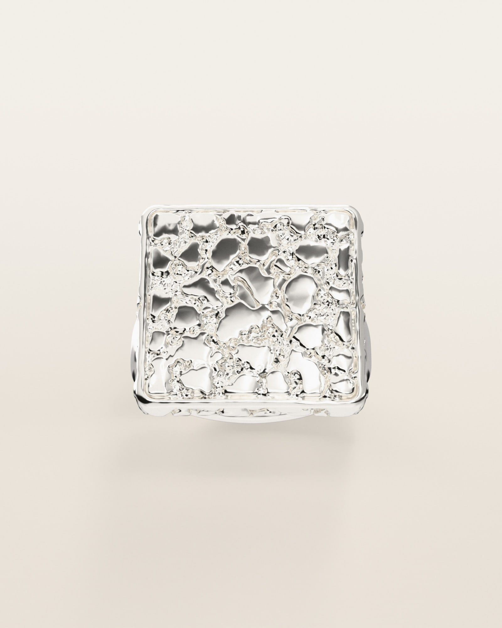 No. 434 Statement XL nugget ring, the nugget pattern, face on, sterling silver, rendered from the production 3D file