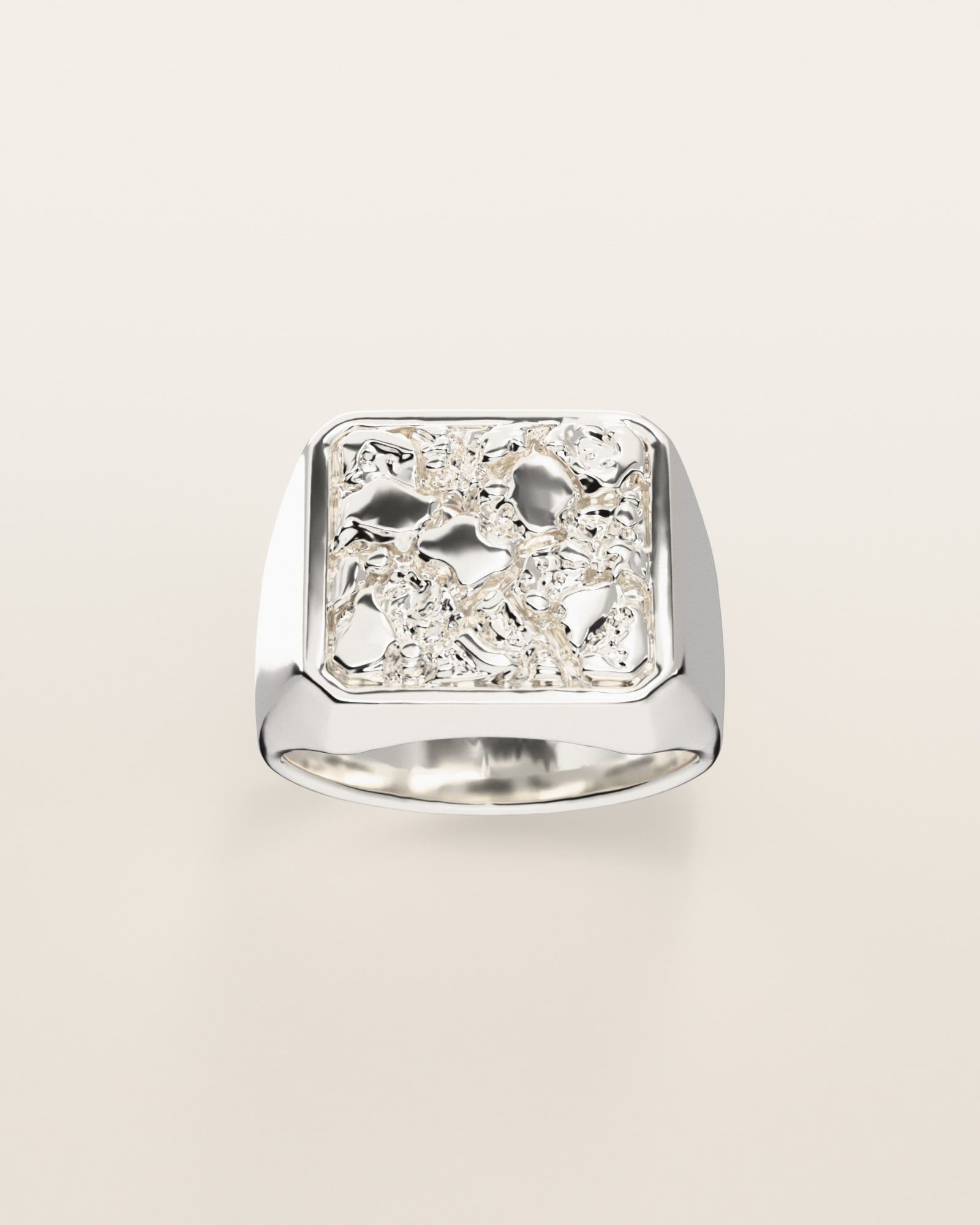 No. 501 Anvil nugget ring, the nugget pattern, face on, sterling silver, rendered from the production 3D file