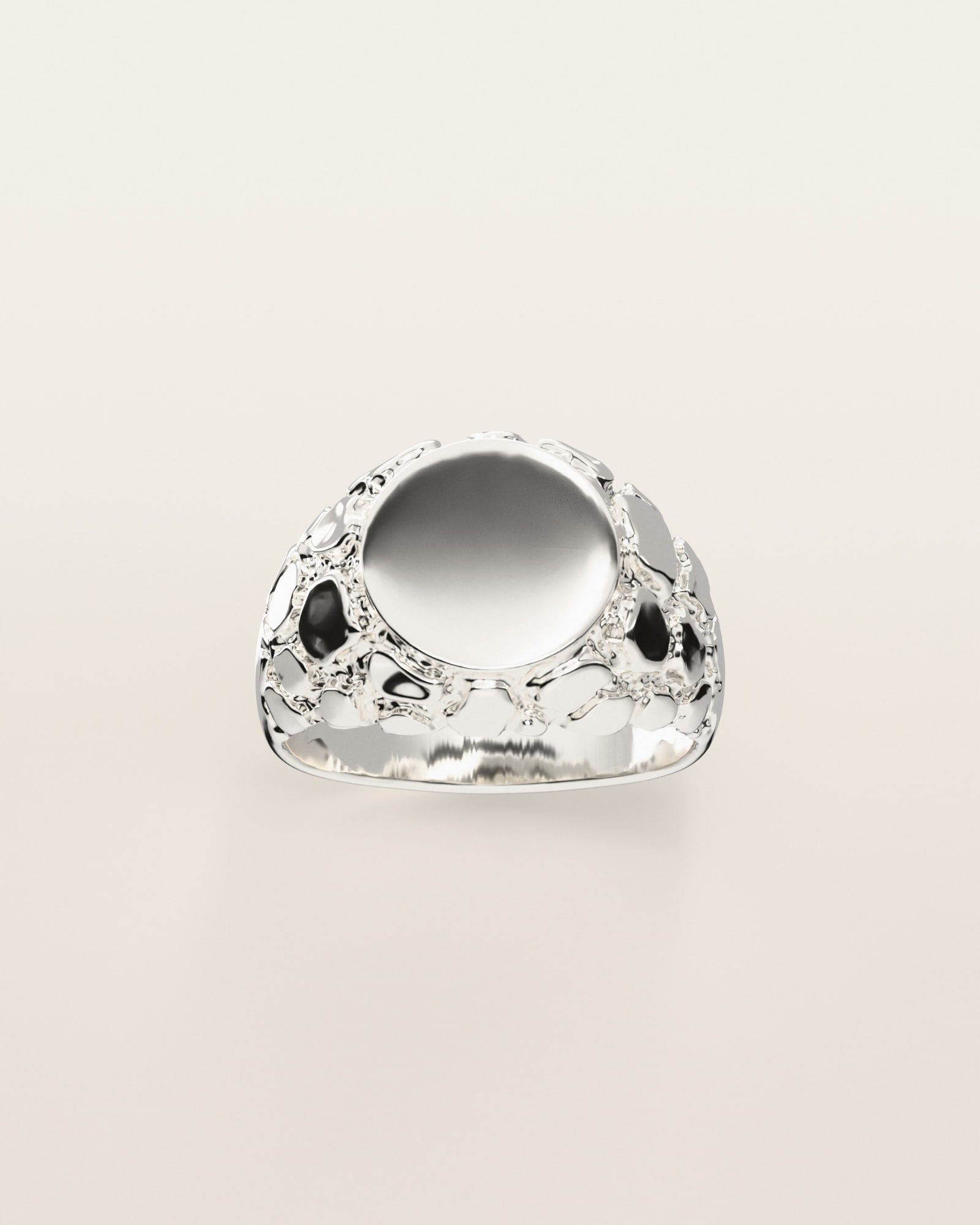 No. 523 Facet nugget ring, the nugget pattern, face on, sterling silver, rendered from the production 3D file