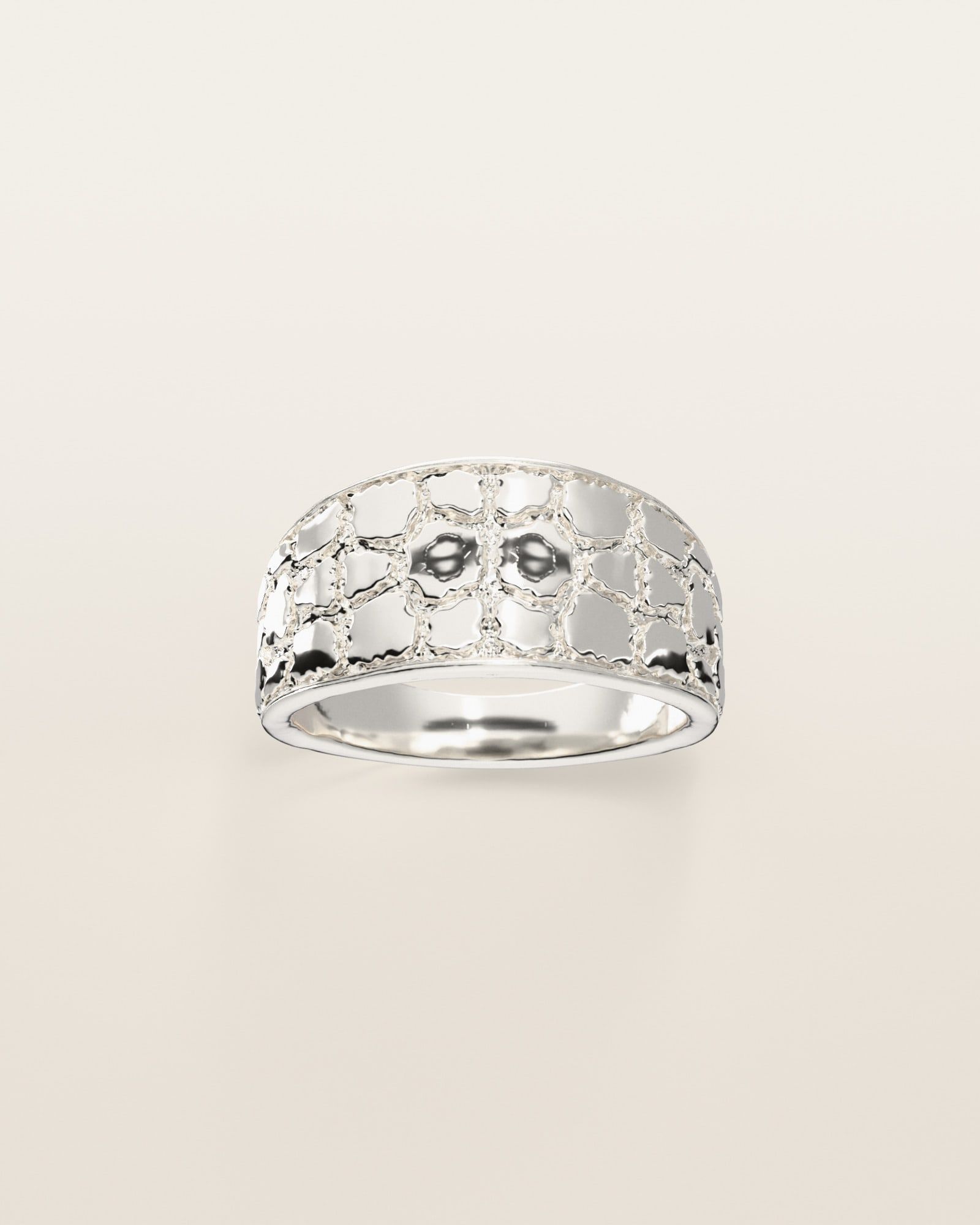 No. 440 Classic Taper nugget ring, the nugget pattern, face on, sterling silver, rendered from the production 3D file