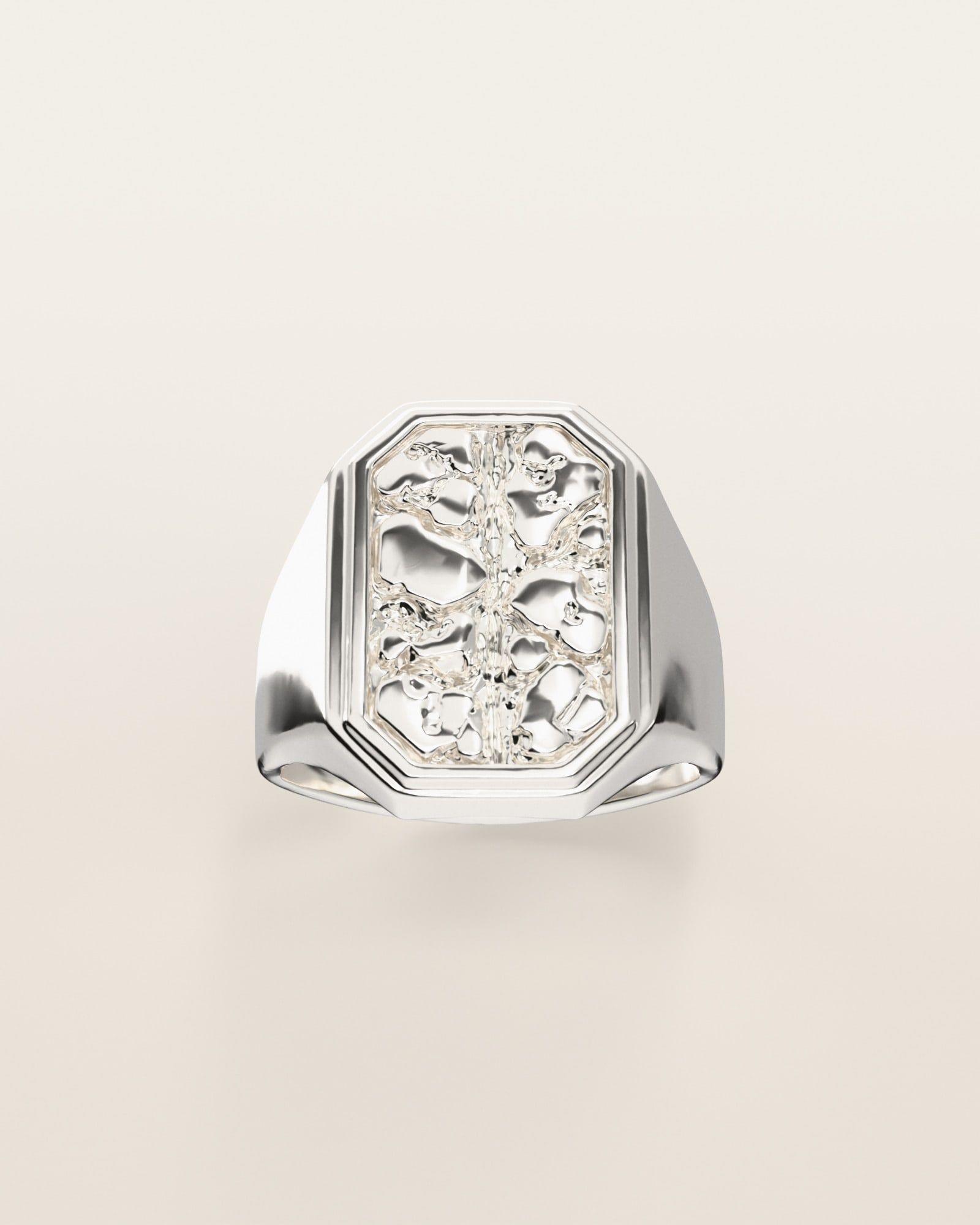 No. 504 Monolith nugget ring, the nugget pattern, face on, sterling silver, rendered from the production 3D file