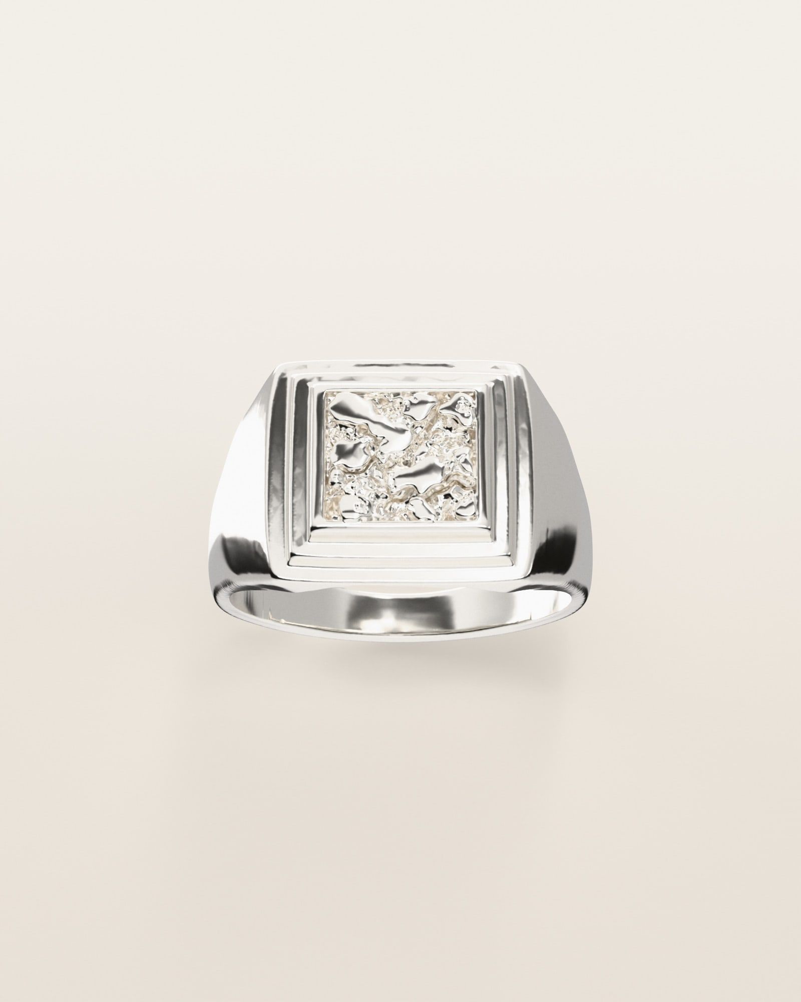 No. 534 Deco nugget ring, the nugget pattern, face on, sterling silver, rendered from the production 3D file