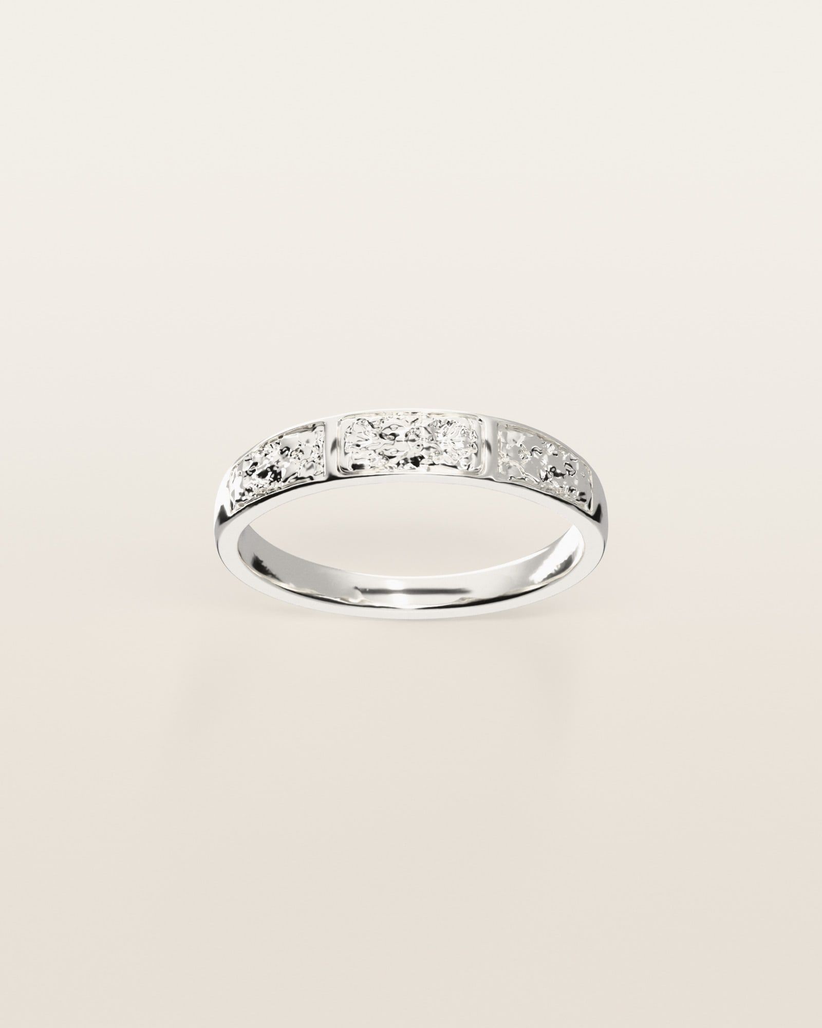 No. 526 Cascade nugget ring, the nugget pattern, face on, sterling silver, rendered from the production 3D file
