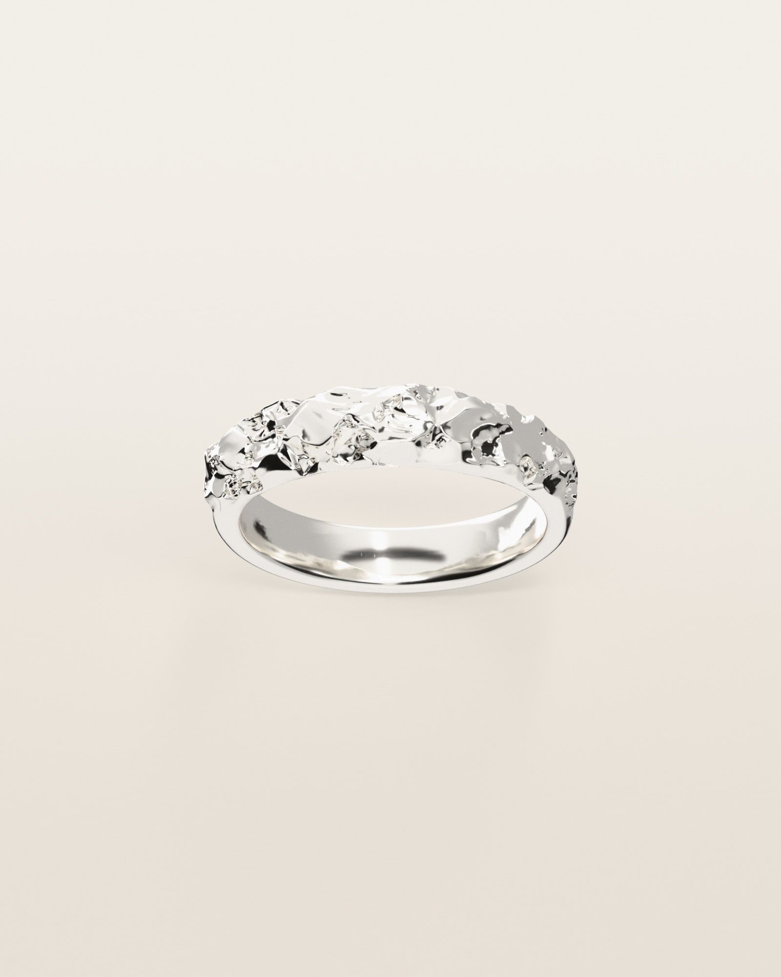 No. 024 Slim nugget ring, the nugget pattern, face on, sterling silver, rendered from the production 3D file