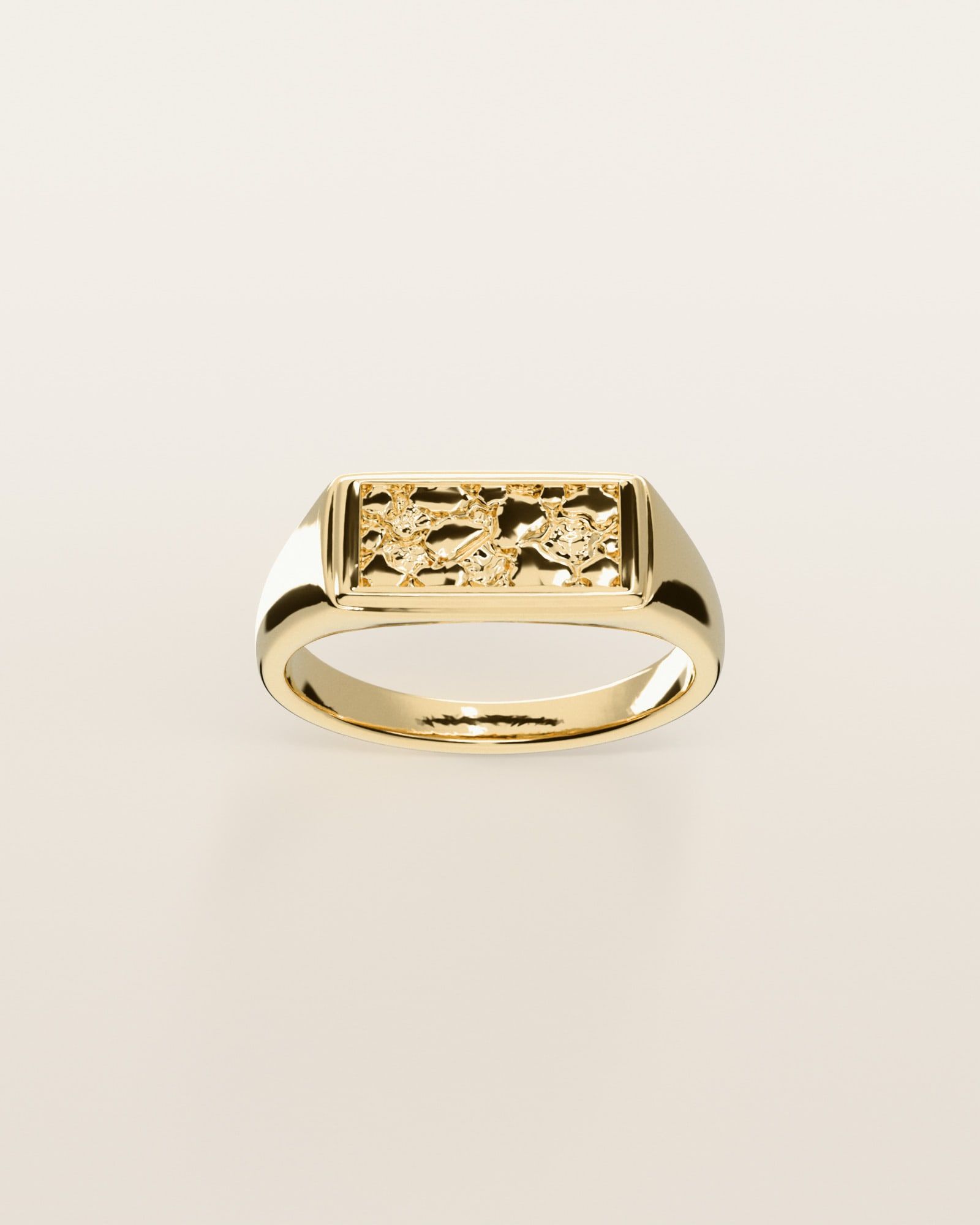No. 533 Ingot nugget ring, the nugget pattern, face on, 14K yellow gold, rendered from the production 3D file