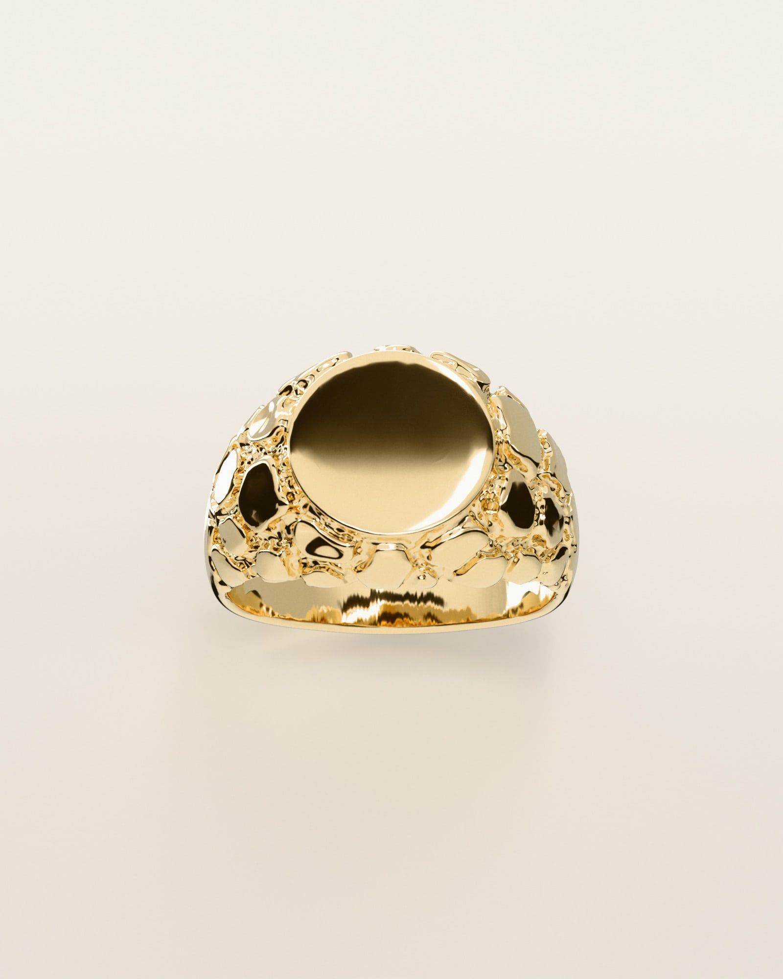 No. 523 Facet nugget ring, the nugget pattern, face on, 14K yellow gold, rendered from the production 3D file