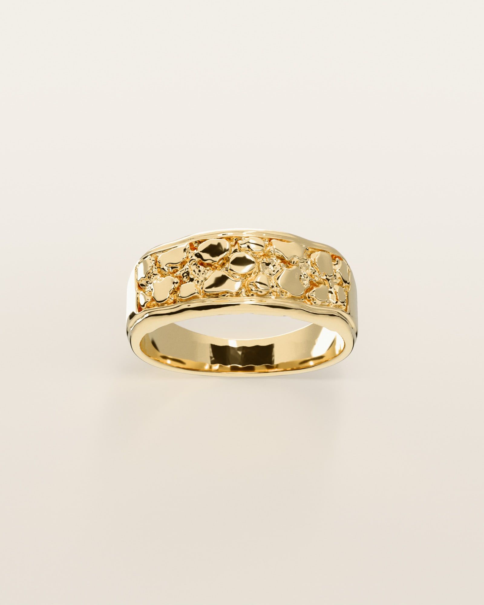 No. 509 Ledge nugget ring, the nugget pattern, face on, 14K yellow gold, rendered from the production 3D file