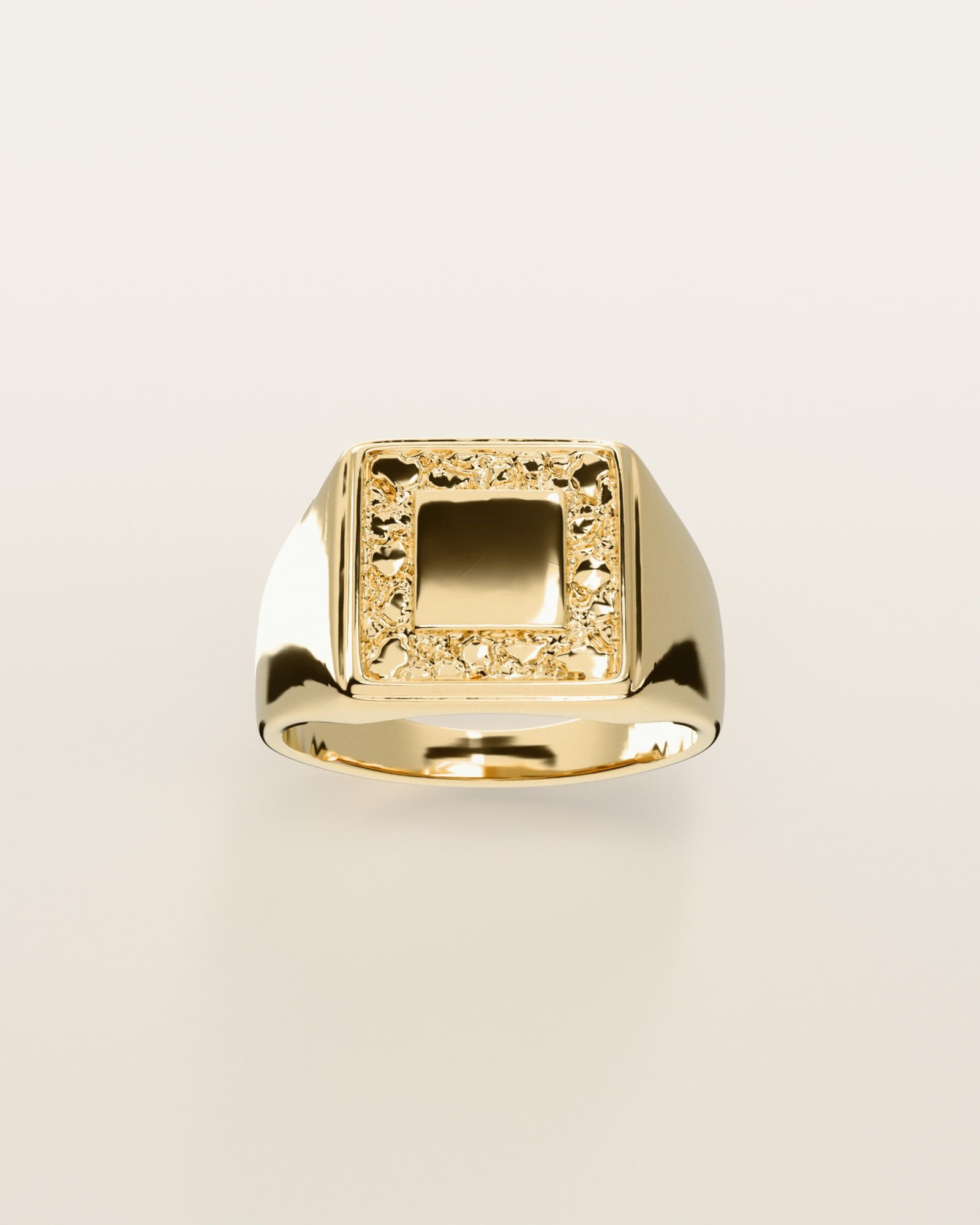 No. 535 Inverse nugget ring, the nugget pattern, face on, 14K yellow gold, rendered from the production 3D file